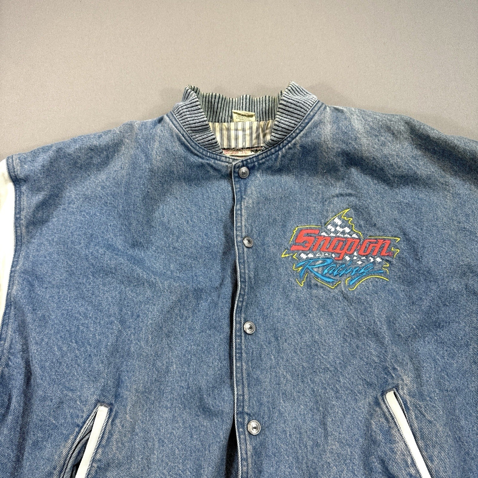Snap On Racing Jacket mens Large Blue Jean Style Made in Canada Choko Apparel