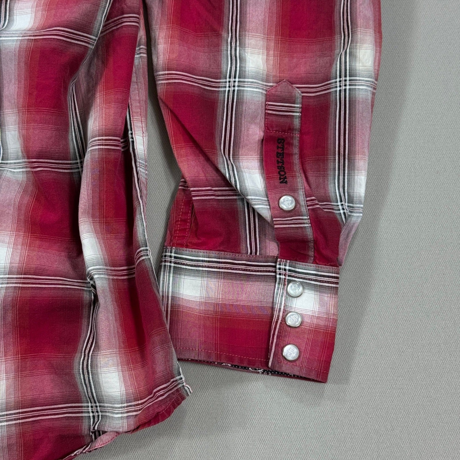 Stetson Shirt Mens XL Red Blue Plaid Western Pearl Snap Cowboy Rodeo Country