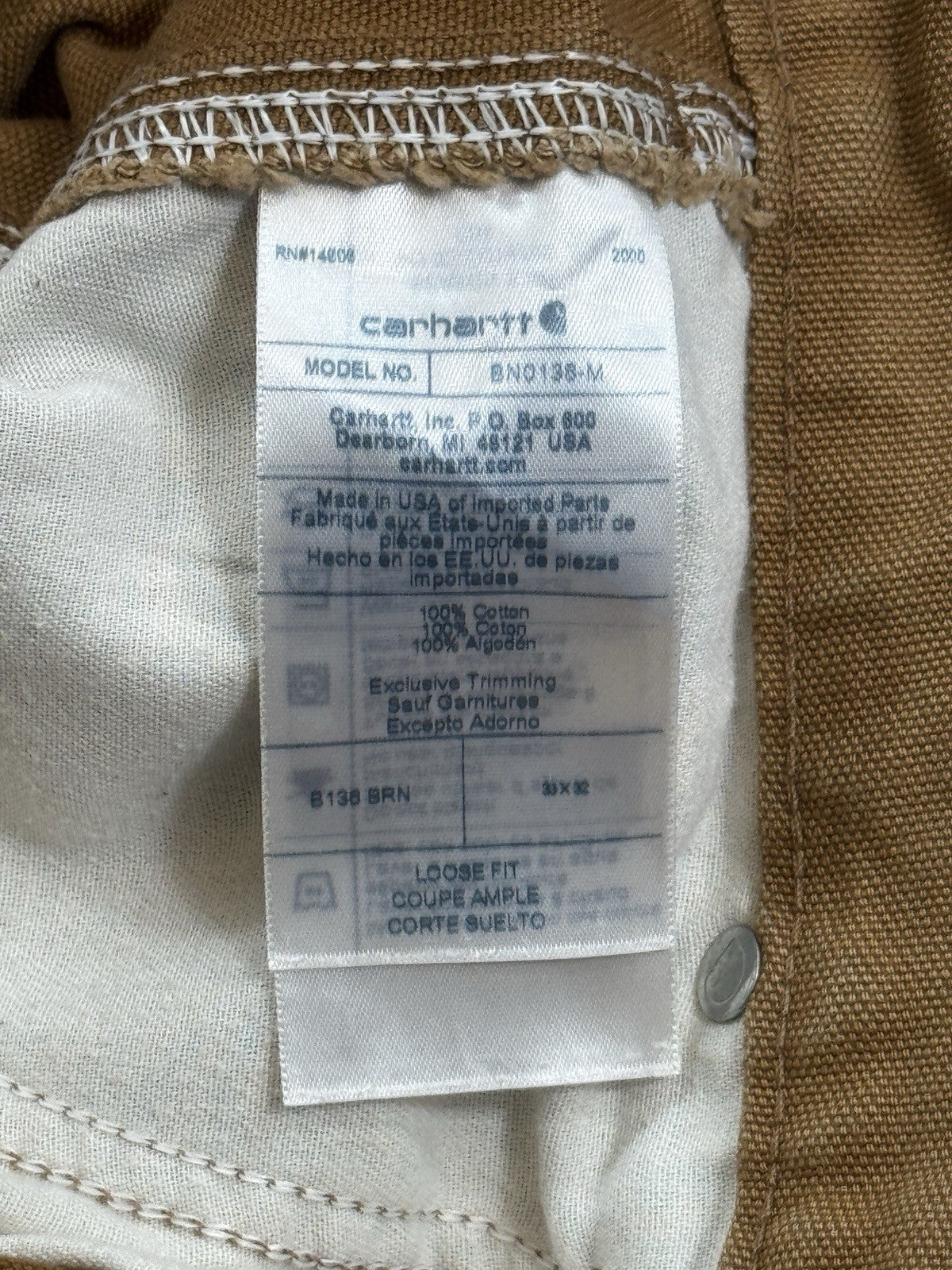 VTG Carhartt Pants Double Knee Carpenter mens 33x32 Brown Distressed Made in US