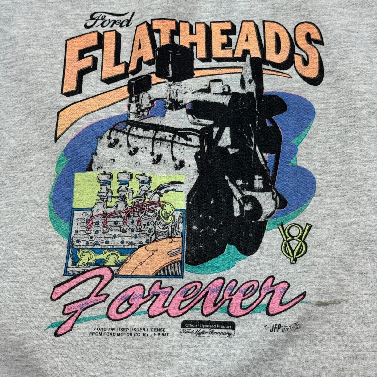 Vintage Ford Flatheads Forever Sweatshirt mens XL Gray Graphic Print Crewneck