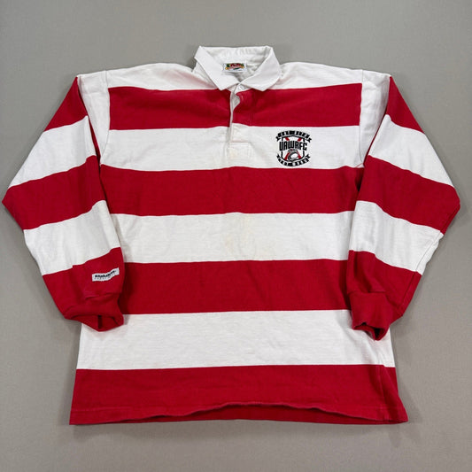 Vintage Barbarian Rugby Polo Shirt UAWRFC Crest Mens XL Red White Striped Canada