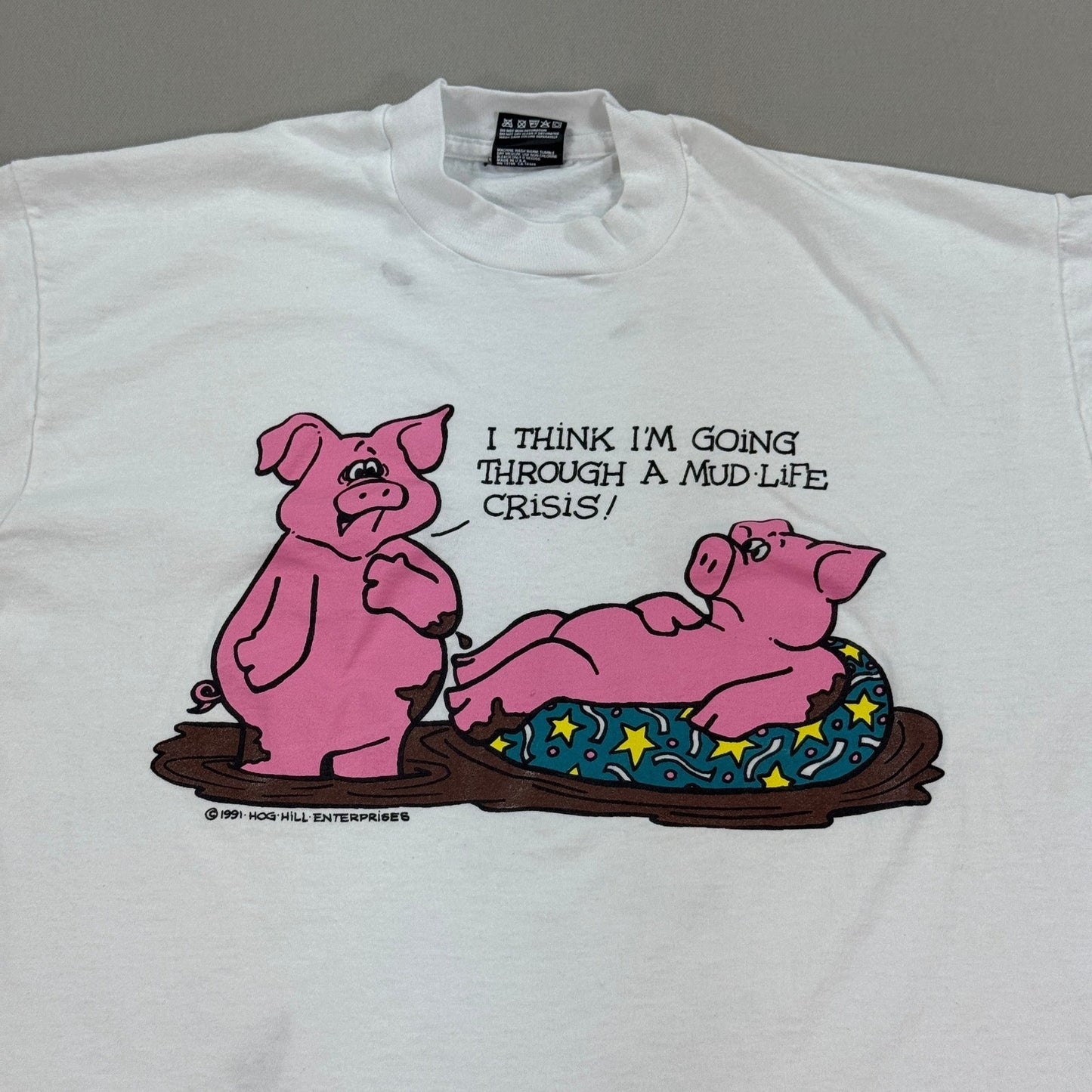 Vintage 1991 Mudlife Crisis Funny Graphic Tee Large Single Stitch Made In USA