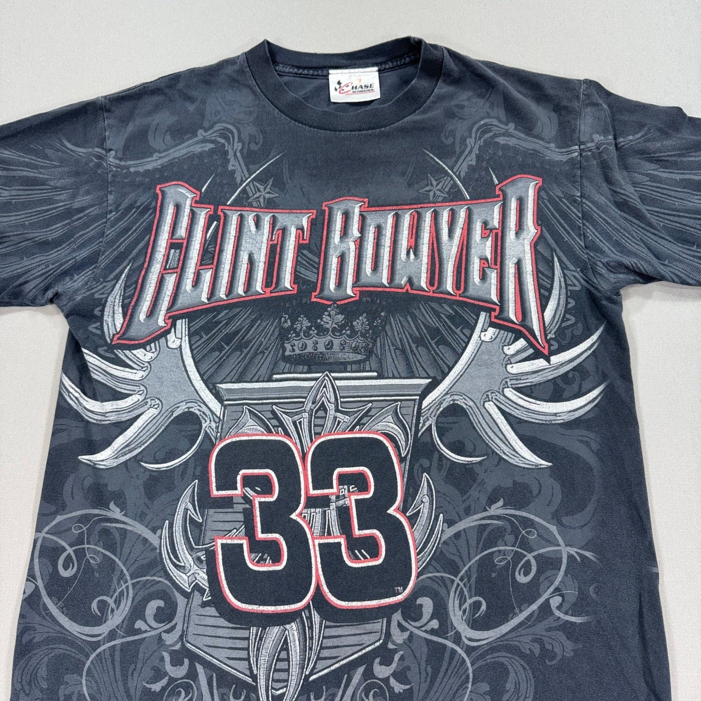 Vintage Clint Bowyer Cheerios NASCAR All Over Print T Shirt Mens Large Black #33