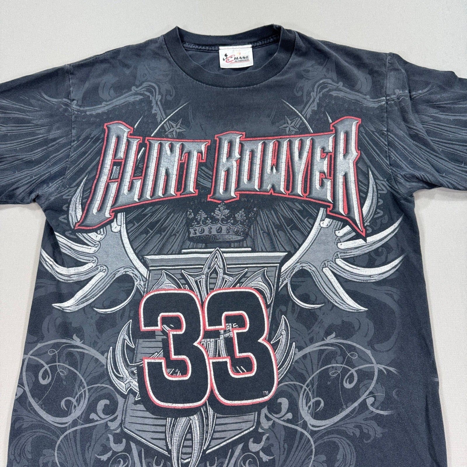 Vintage Clint Bowyer Cheerios NASCAR All Over Print T Shirt Mens Large Black #33