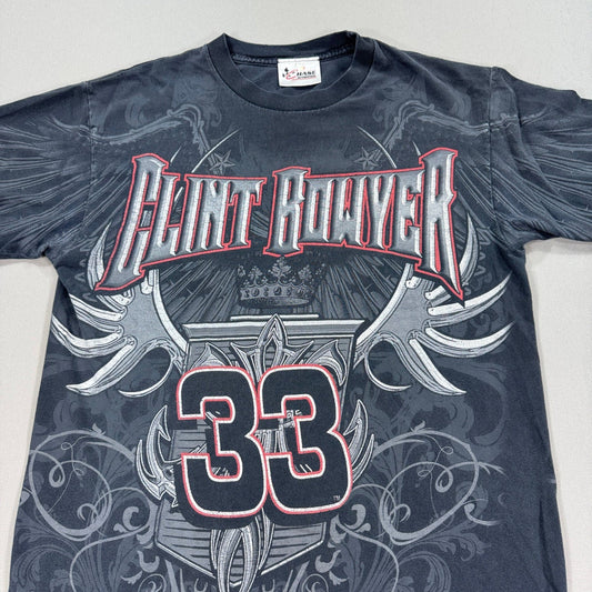 Vintage Clint Bowyer Cheerios NASCAR All Over Print T Shirt Mens Large Black #33