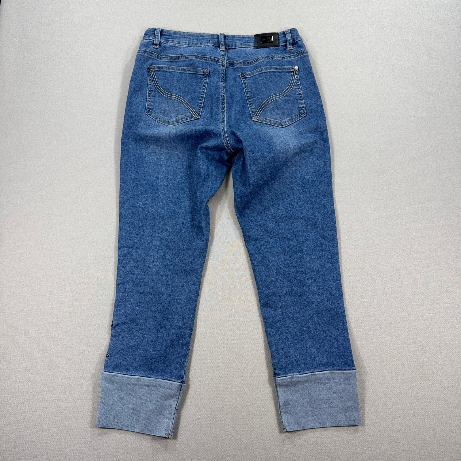 Joseph Ribkoff Jeans Embroidered Floral Womens Size 14 Blue Denim Cropped Cuff