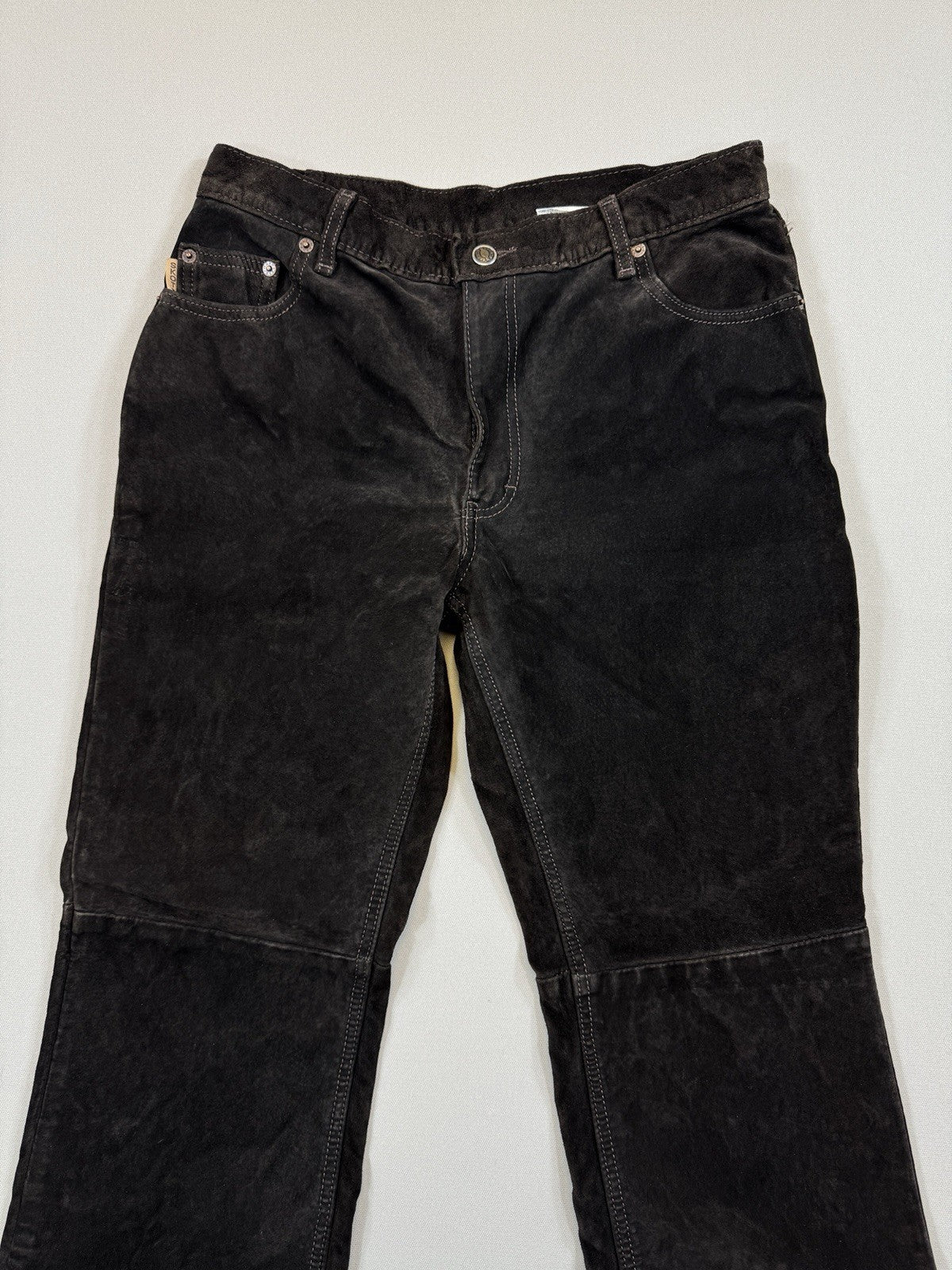 Skotts Suede Straight Leg 100% Leather mens Size 32 Black Denim Made In Canada