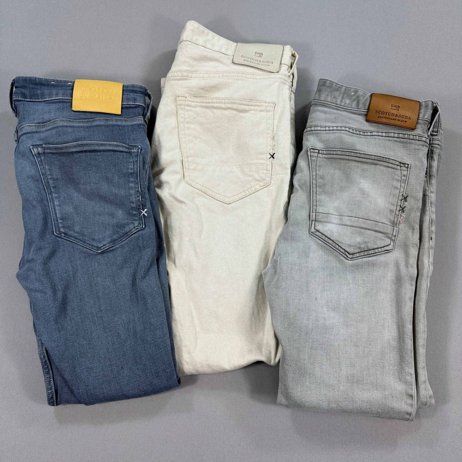 3x Scotch & Soda Jeans Skinny Fit Stretch Denim mens 32x32 Gray Blue Beige