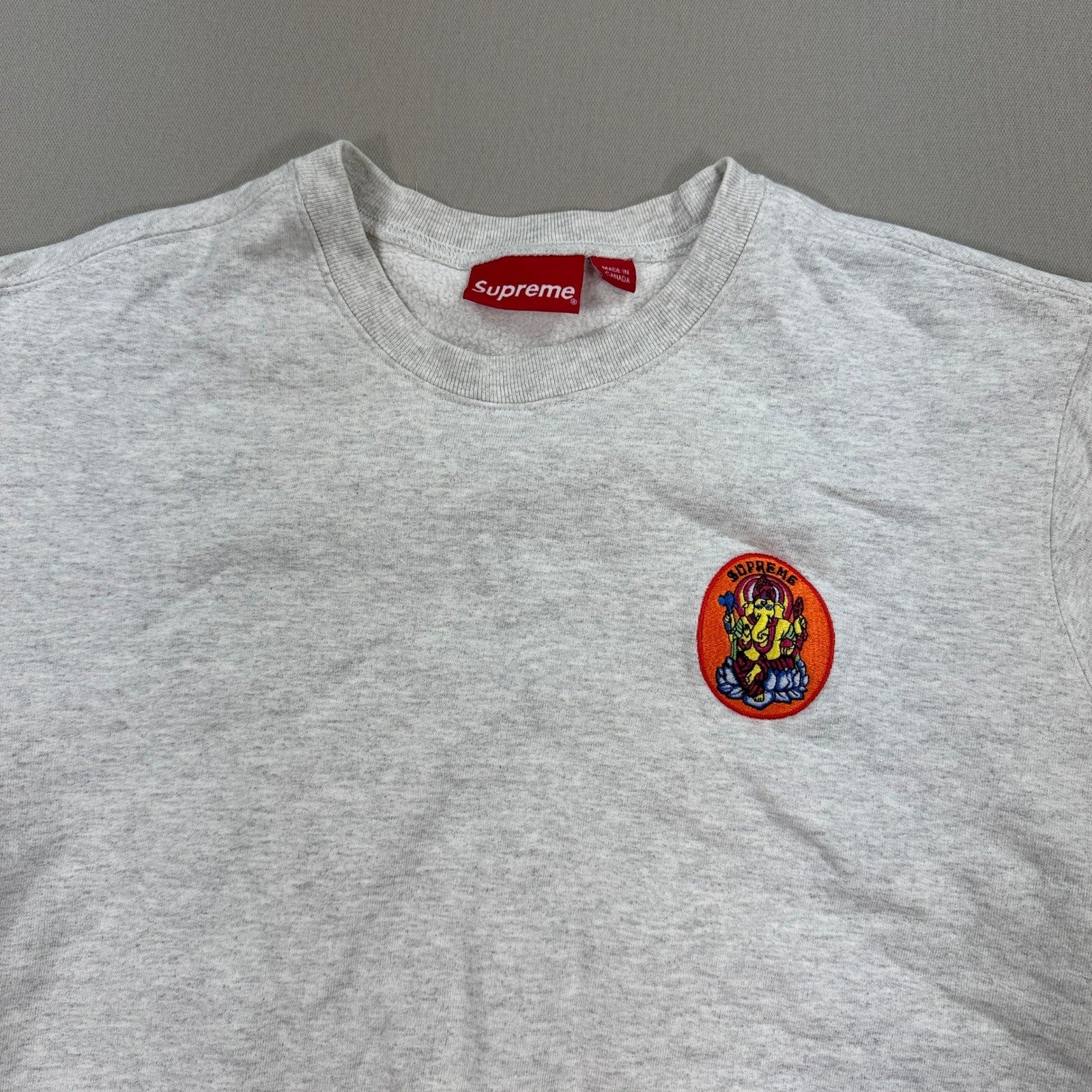 Supreme Ganesh Crewneck Sweatshirt mens Medium Gray Embroidered Logo Pullover