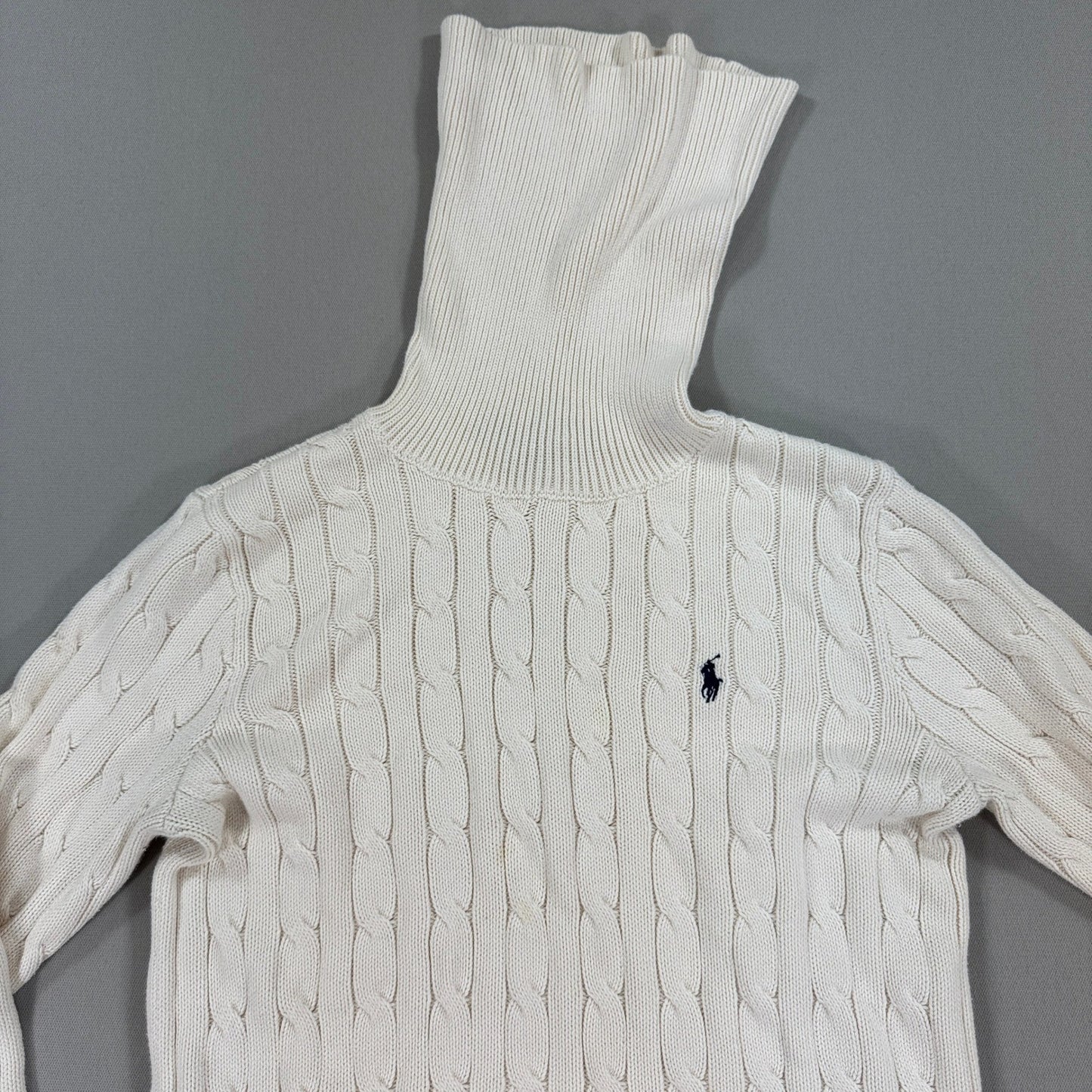 Polo Ralph Lauren Cable Knit Turtleneck Sweater Ivory Classic Womens Medium