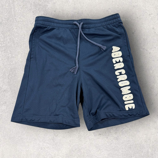 Vintage Abercrombie & Fitch Mesh Shorts Mens 32 Navy Blue Spell Out Drawstring