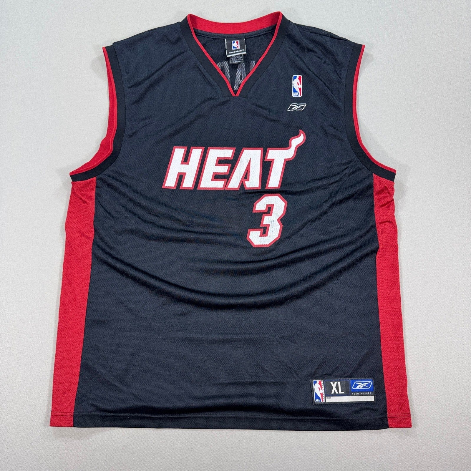 REEBOK Dwyane Wade #3 Miami Heat Black NBA Sewn Basketball Jersey Mens XL VTG