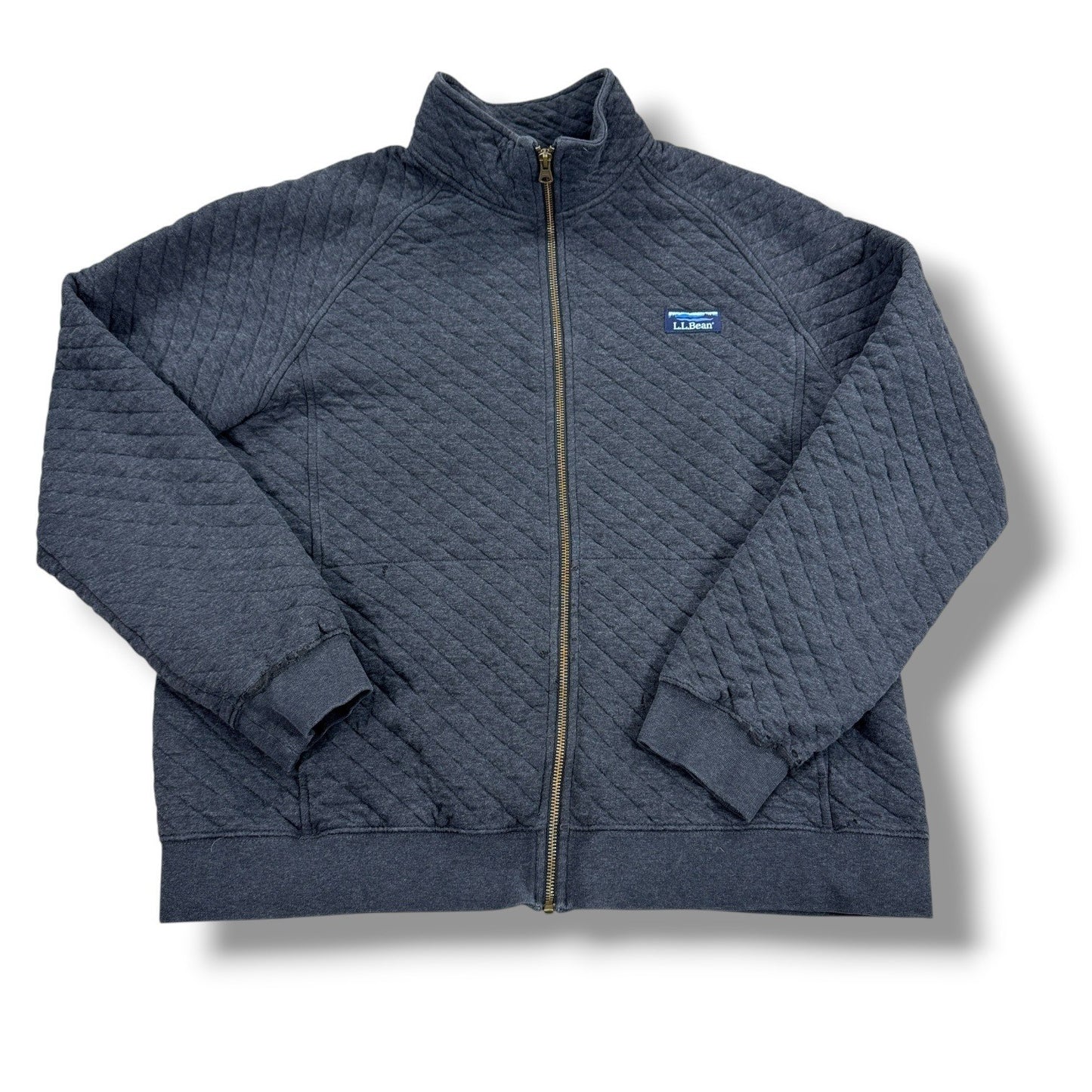 LL Bean Quilted Sweater Men's Large Navy Blue Zip Up Traditional Fit Sweatshirt