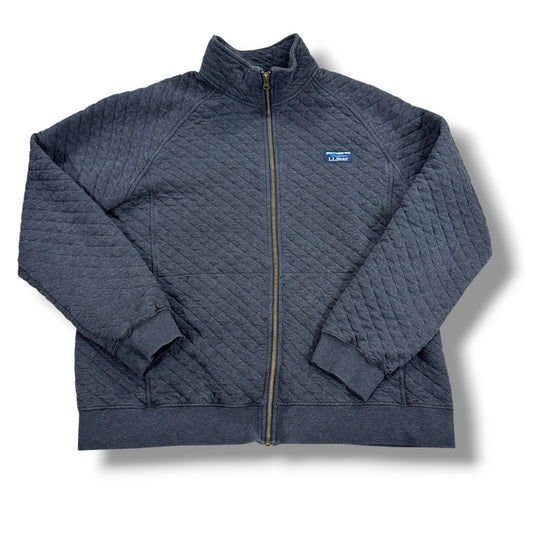 LL Bean Quilted Sweater Men's Large Navy Blue Zip Up Traditional Fit Sweatshirt