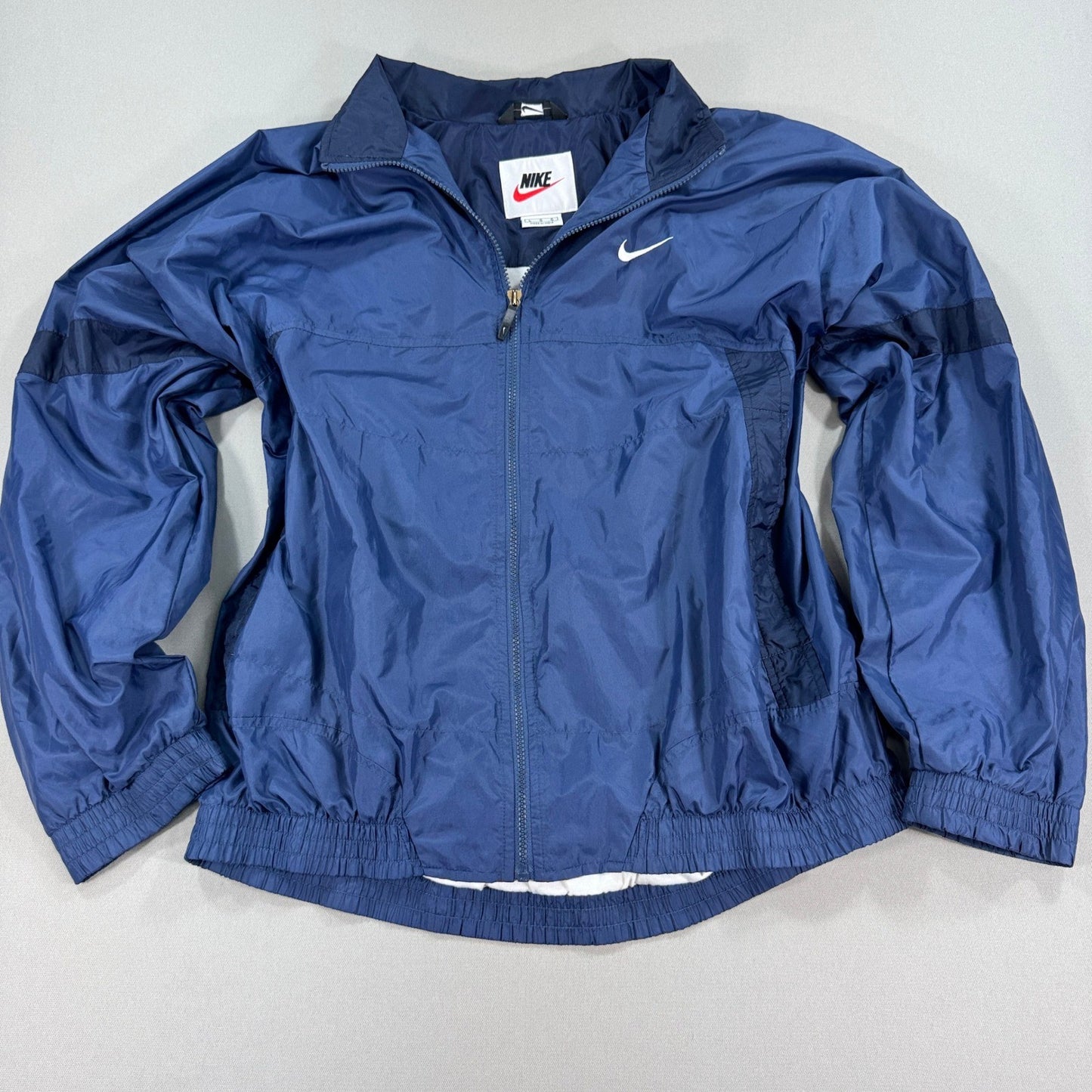 Vintage Nike Windbreaker Jacket mens Large Full Zip Blue Big Swoosh Logo Nylon