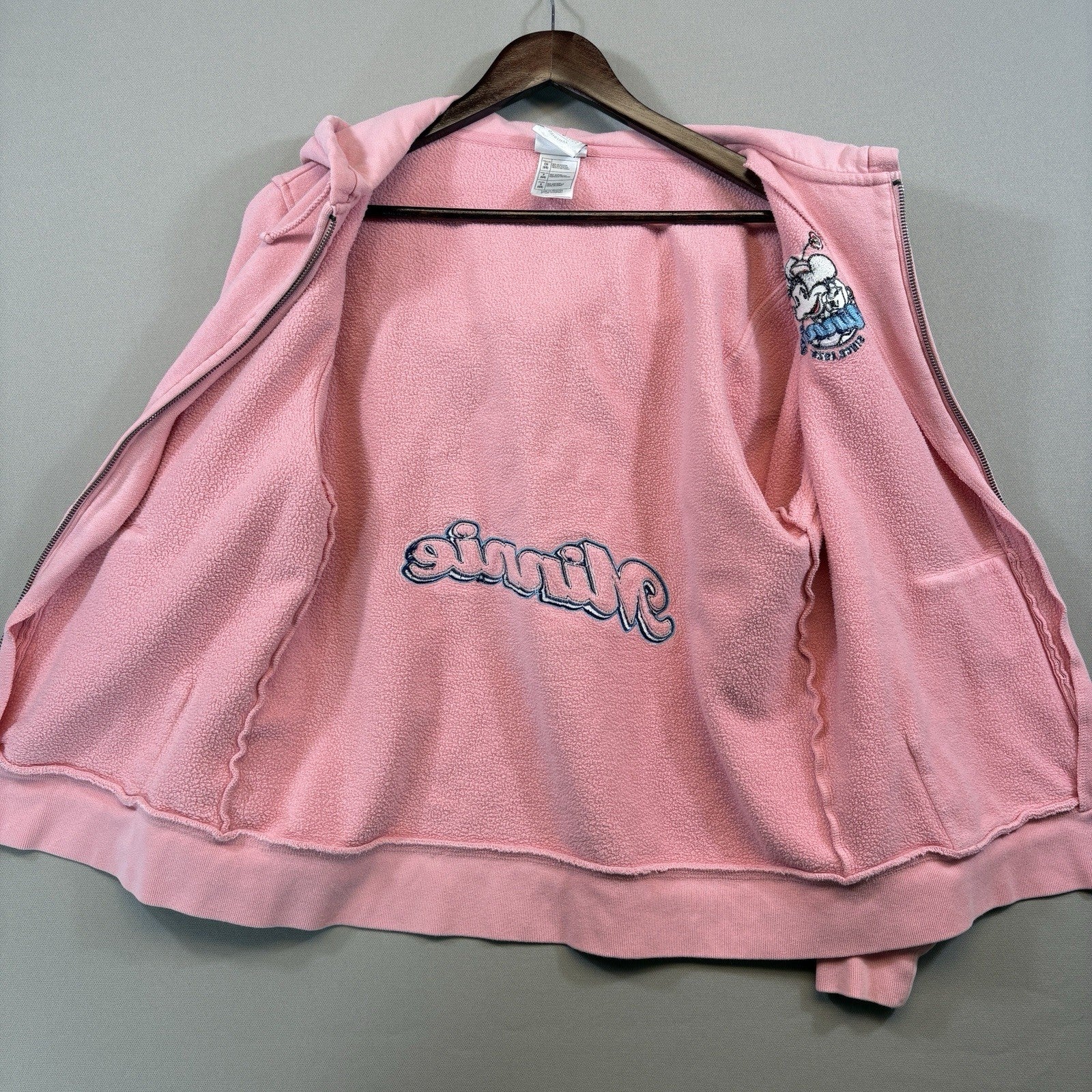 Disney Minnie Mouse Pink Zip Up Hoodie Womens Small Fleece Hooded Sweatshirt