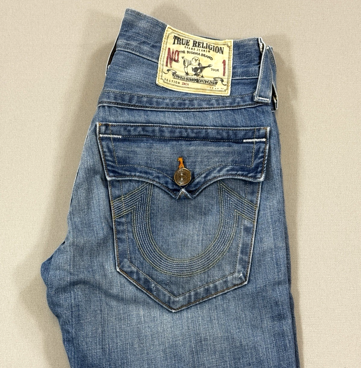 True Religion Buddha Brand mens Size 29 Blue Jeans Distressed Made In USA