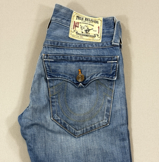 True Religion Buddha Brand mens Size 29 Blue Jeans Distressed Made In USA