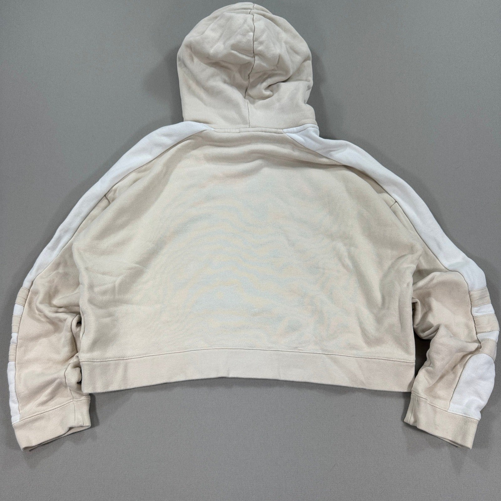 Adidas Crop Top Hoodie Womens Medium Cream White Outline Spellout