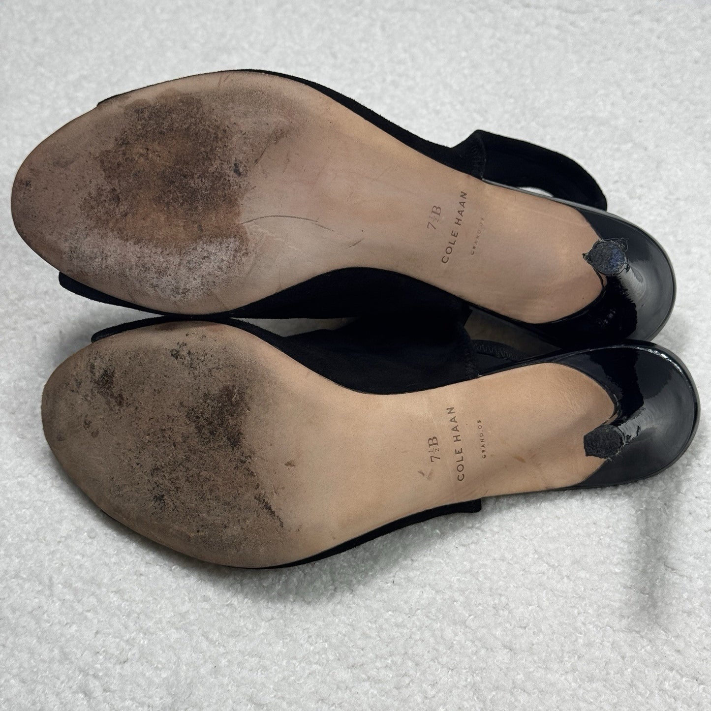 Cole Haan Nene Heels Womens Sz 7.5 Black Suede Peep Toe Sandal Shoes Sling Back