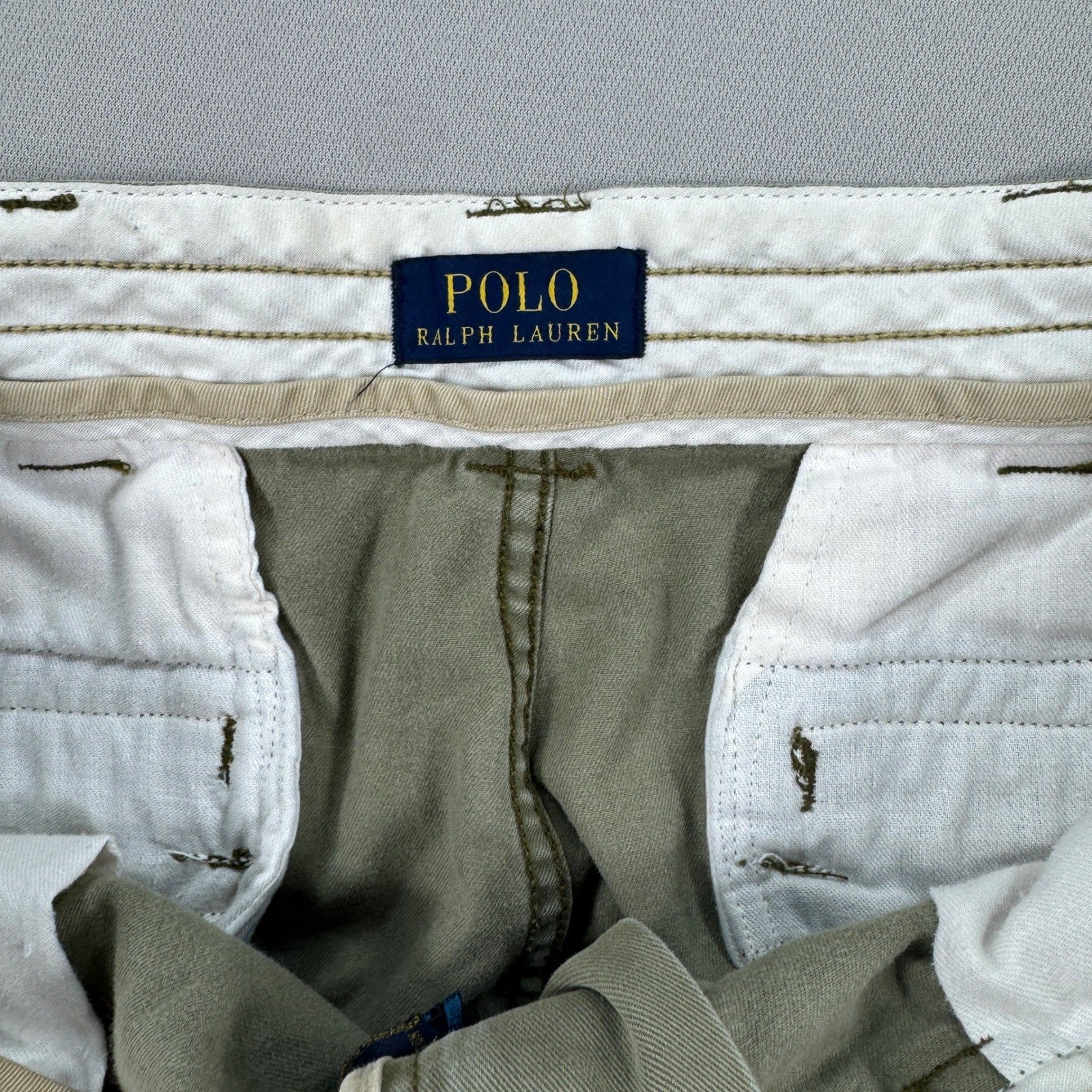 Polo Ralph Lauren Cargo Shorts mens Size 35 Khaki Green Baggy Casual Classic