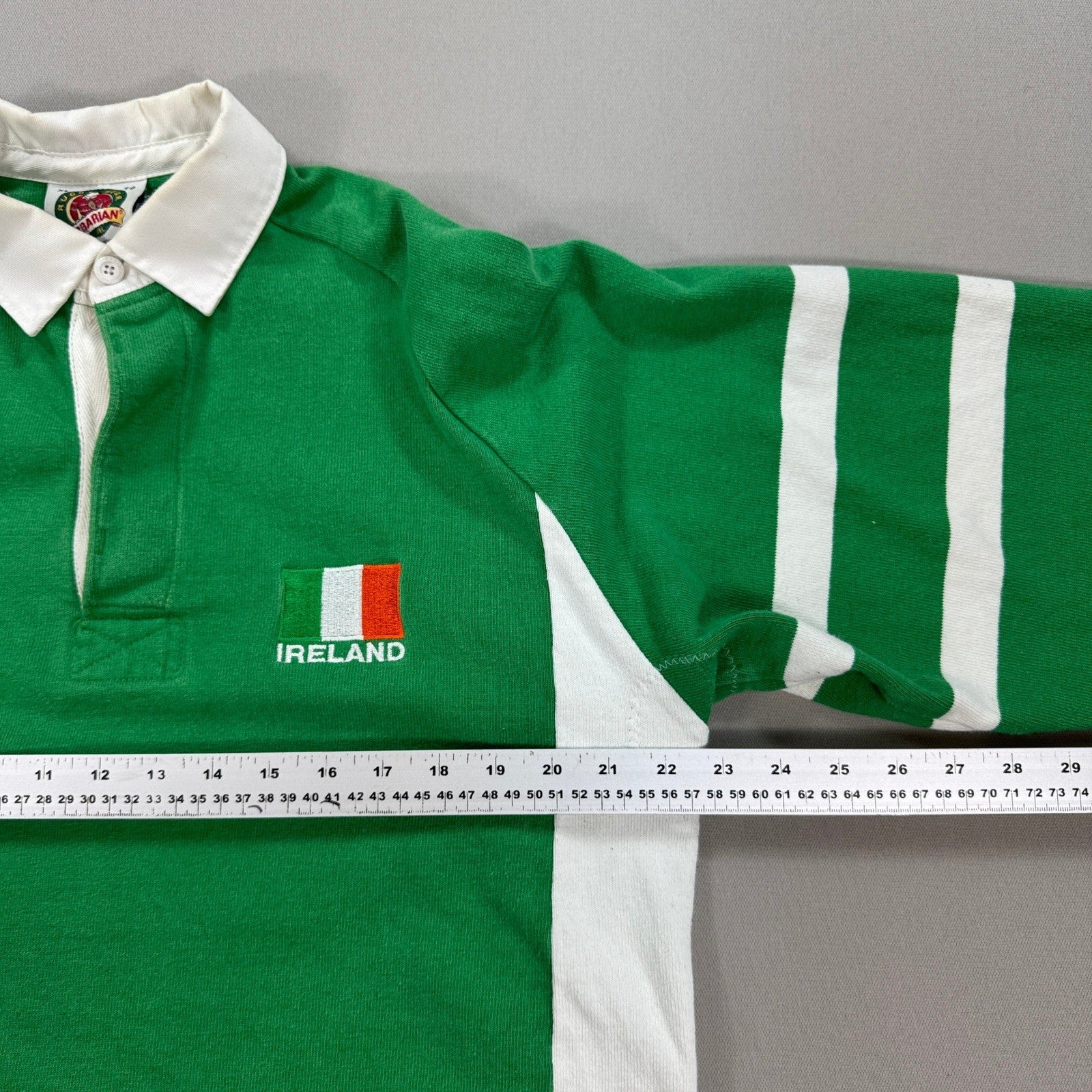 Vintage Barbarian World Rugby Wear Ireland Polo Shirt mens XL Green Long Sleeve