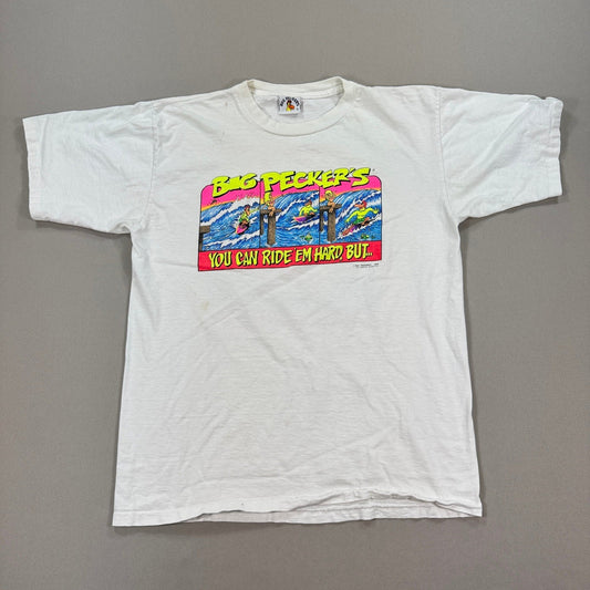Vintage Big Peckers T-Shirt 90s mens Large Surfing Cartoon Single Stitch
