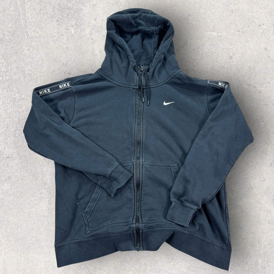Nike Sportswear Hoodie mens Large Black Sleeve Hits Full-Zip Fleece Logo