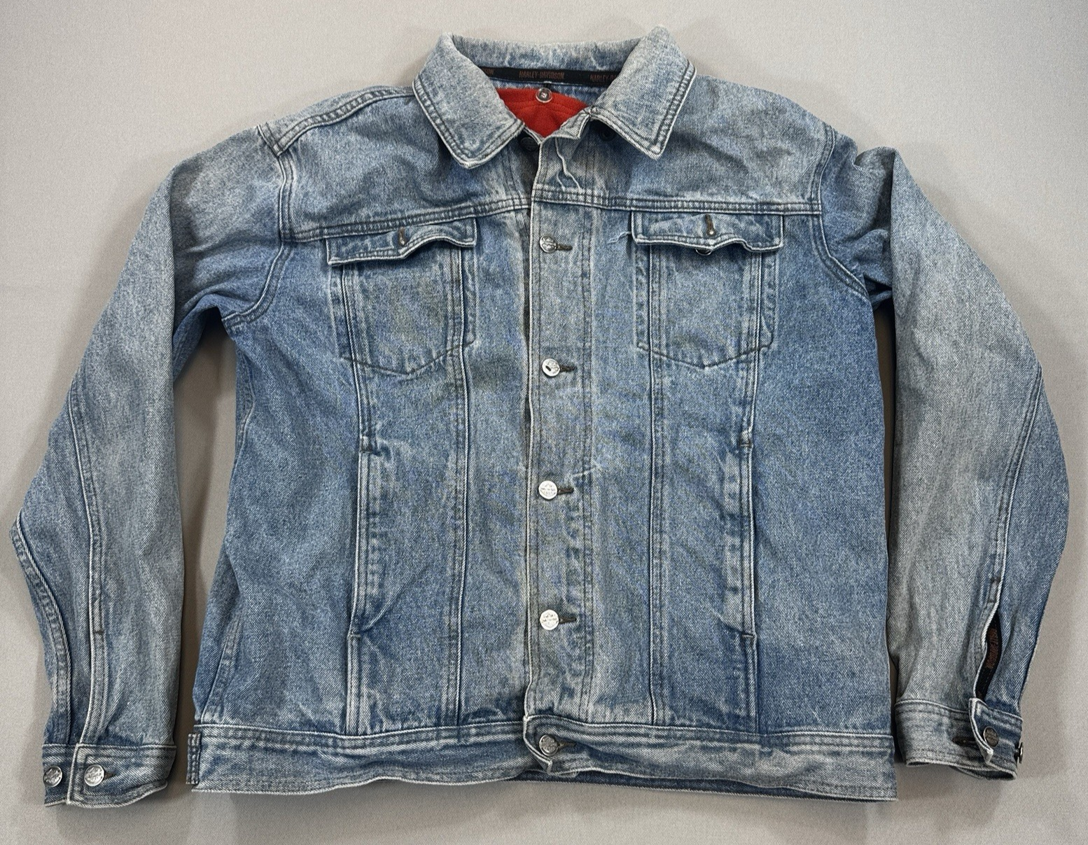 Harley Davidson Jean Jacket V-Twin Power mens Large Denim Fleece Lined 2006