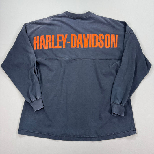 VTG Harley Davidson Long Sleeve T-Shirt mens 2XLT Black Big Spell Out Crewneck
