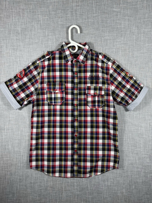 PHAT FARM Vintage Y2K Shirt Size mens Medium Button Up Plaid Short Sleeve