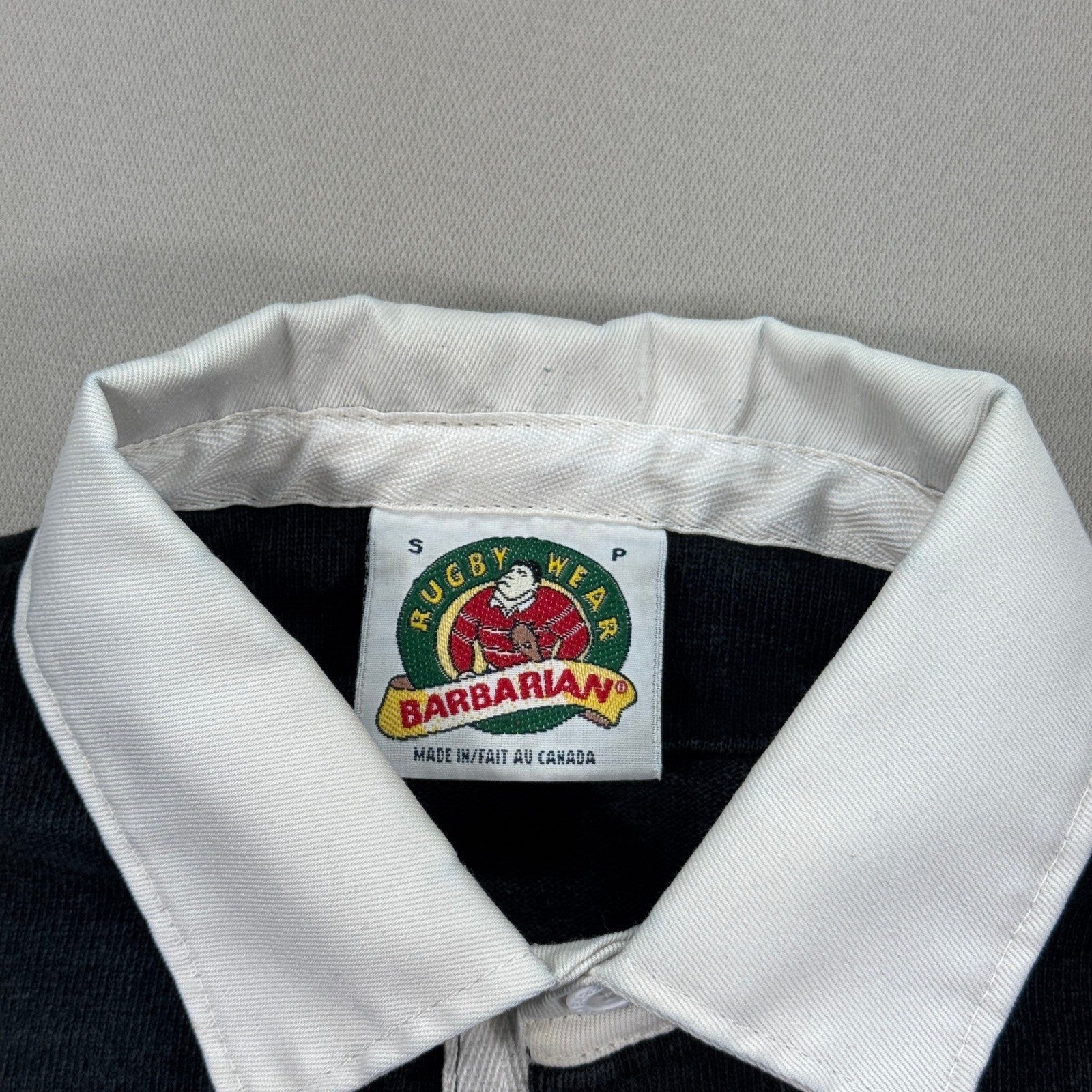 Vintage Barbarian Rugby Shirt mens Small Black Blue Stripe Long Sleeve Canada