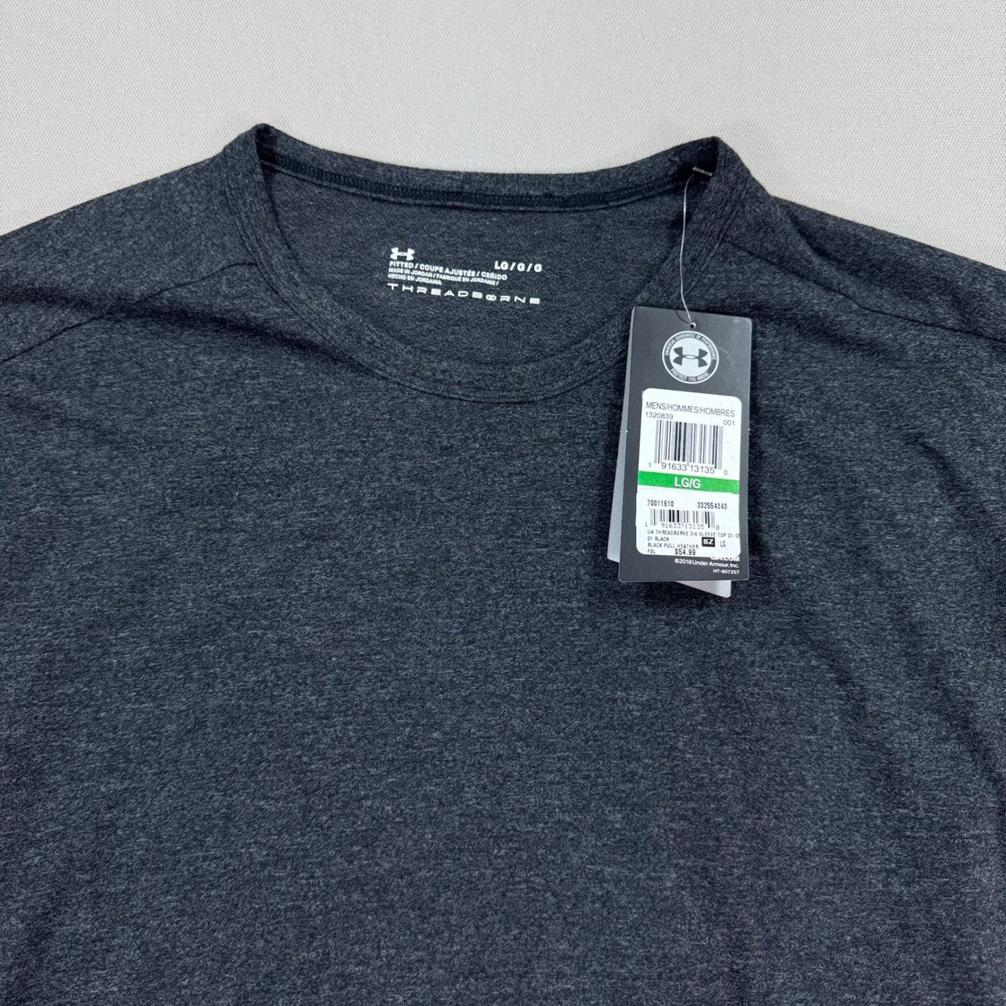 NWT Under Armour Threadborne 3/4 Sleeve Top mens Large Heather Black T-Shirt