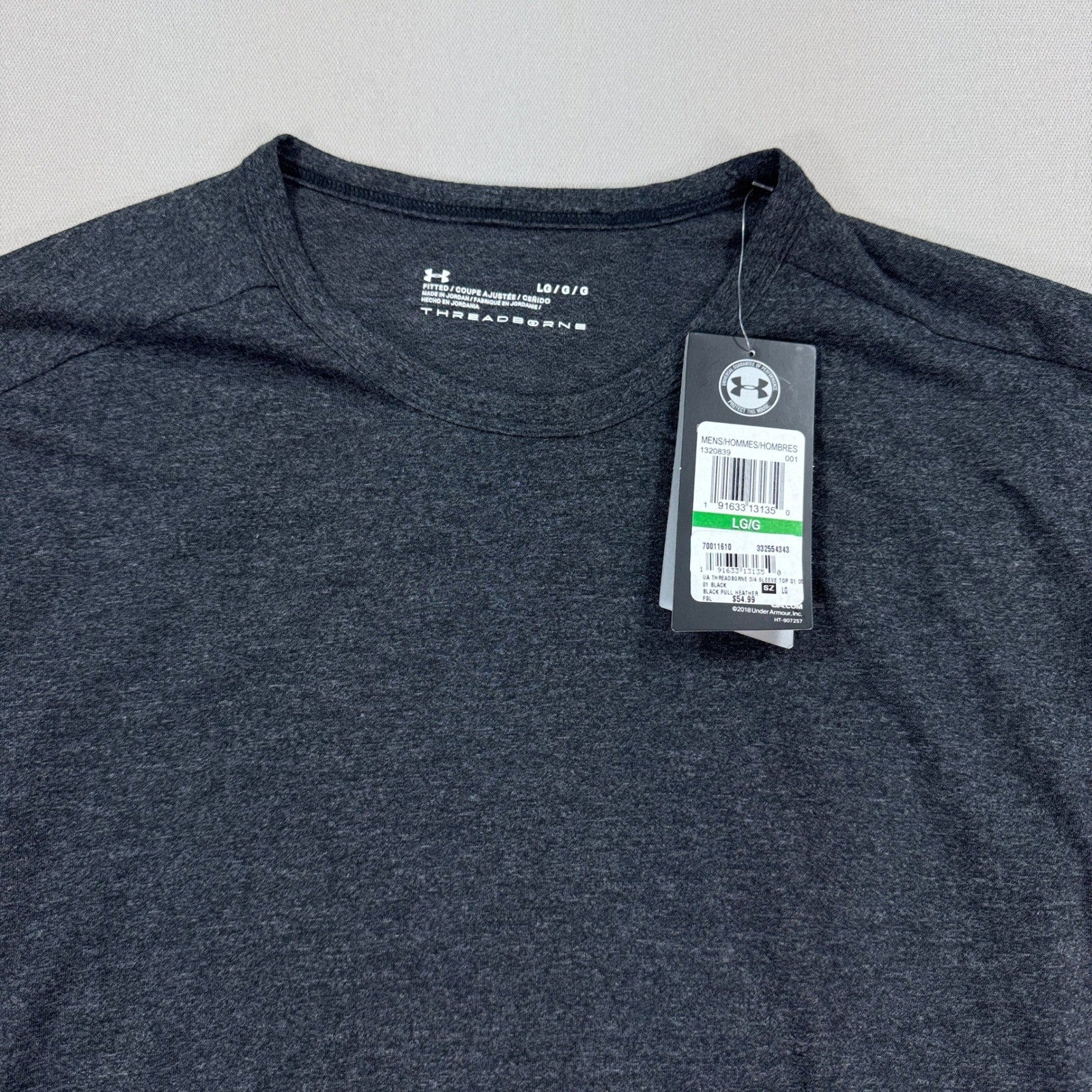 NWT Under Armour Threadborne 3/4 Sleeve Top mens Large Heather Black T-Shirt