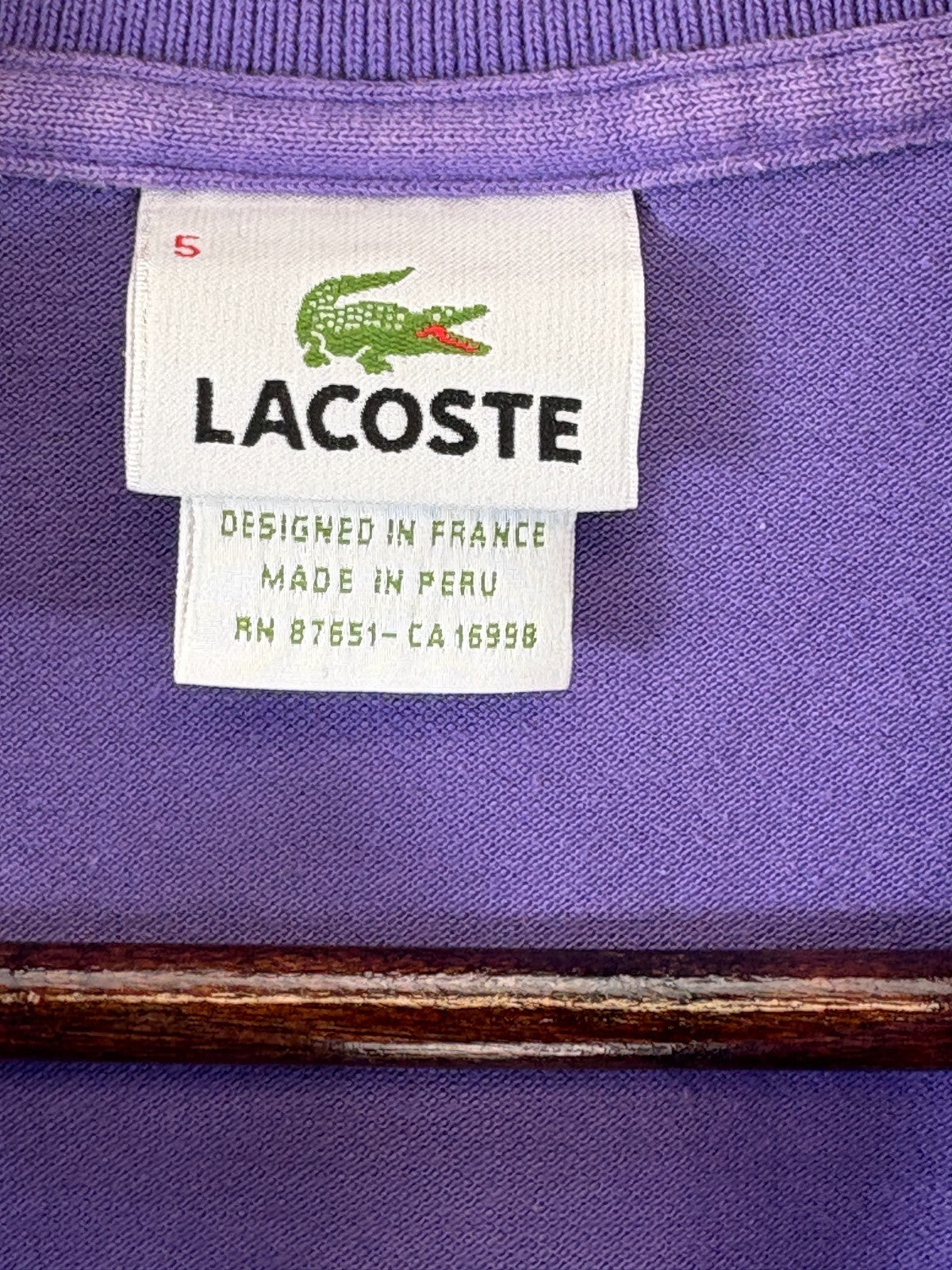 Lacoste Polo Shirt Mens 5 Purple Classic Fit Crocodile Embroidered