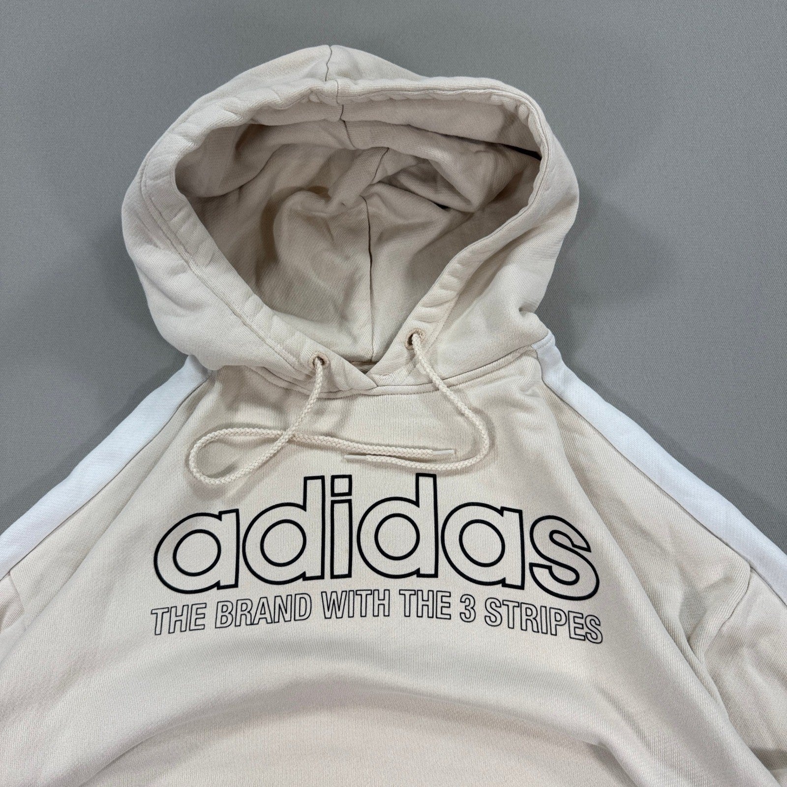 Adidas Crop Top Hoodie Womens Medium Cream White Outline Spellout