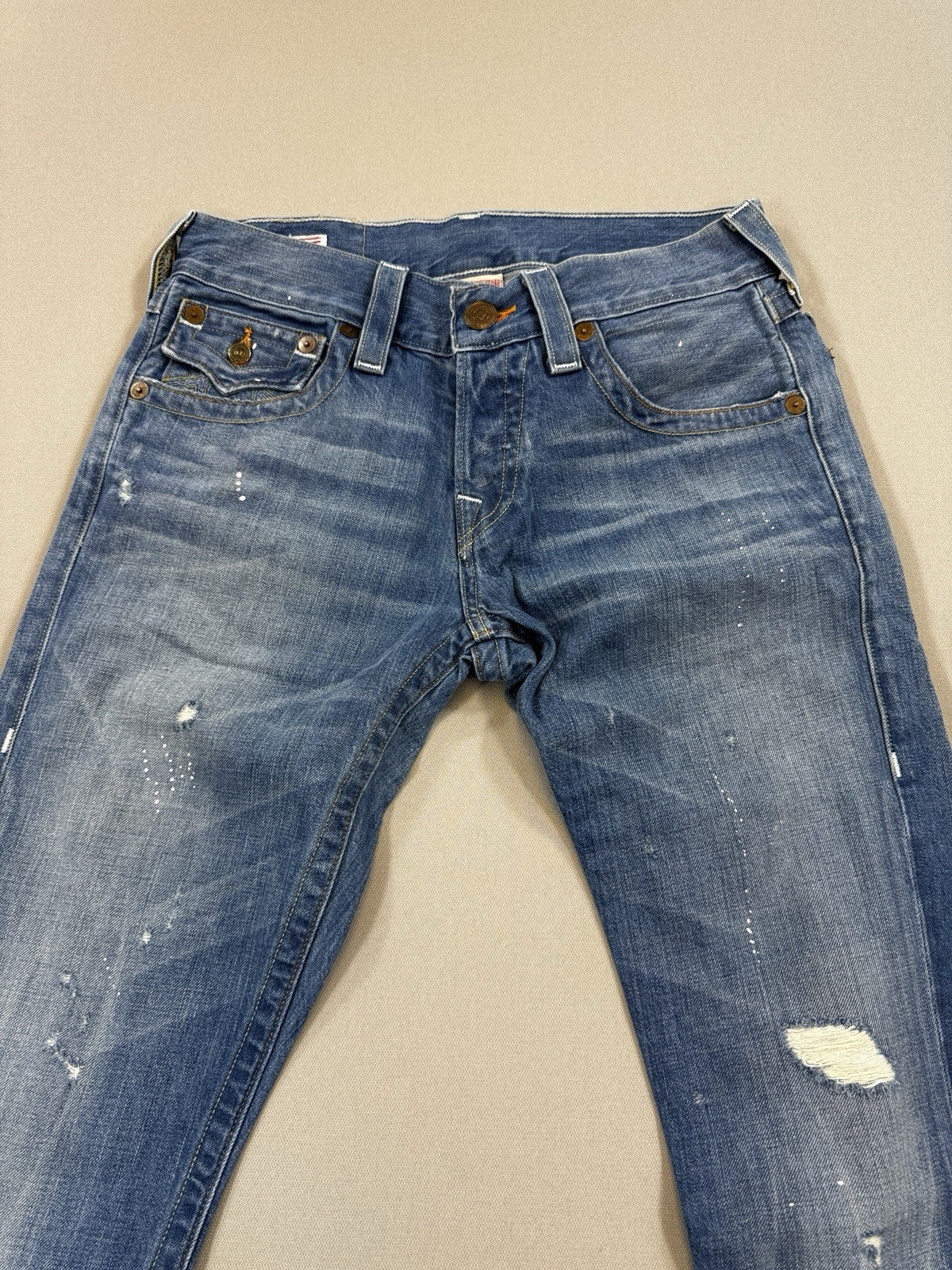 True Religion Buddha Brand mens Size 29 Blue Jeans Distressed Made In USA