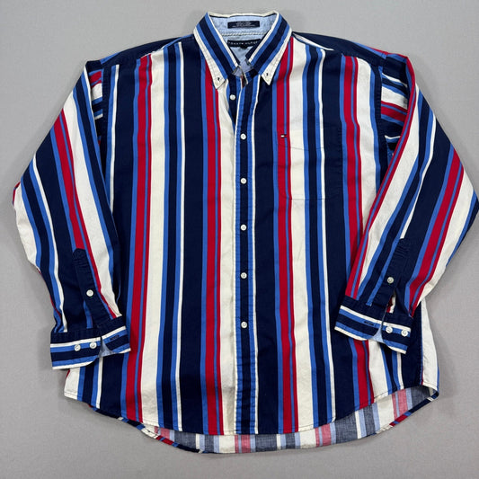 Vintage Tommy Hilfiger Dress Shirt mens XL Multicolor Stripes Button Up Cotton