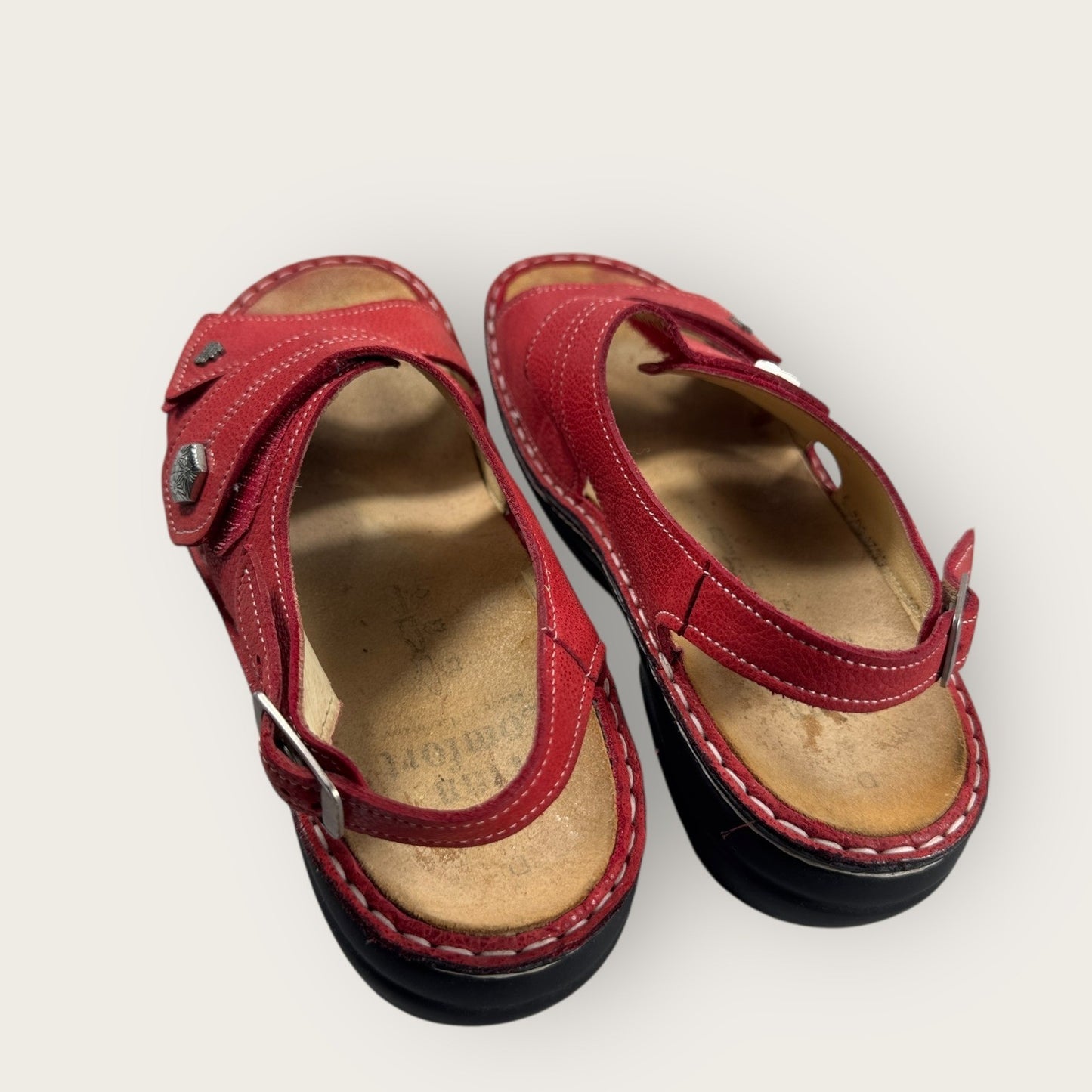 Finn Comfort Sandals Leather Womens Size 37 Red Hook & Loop Straps