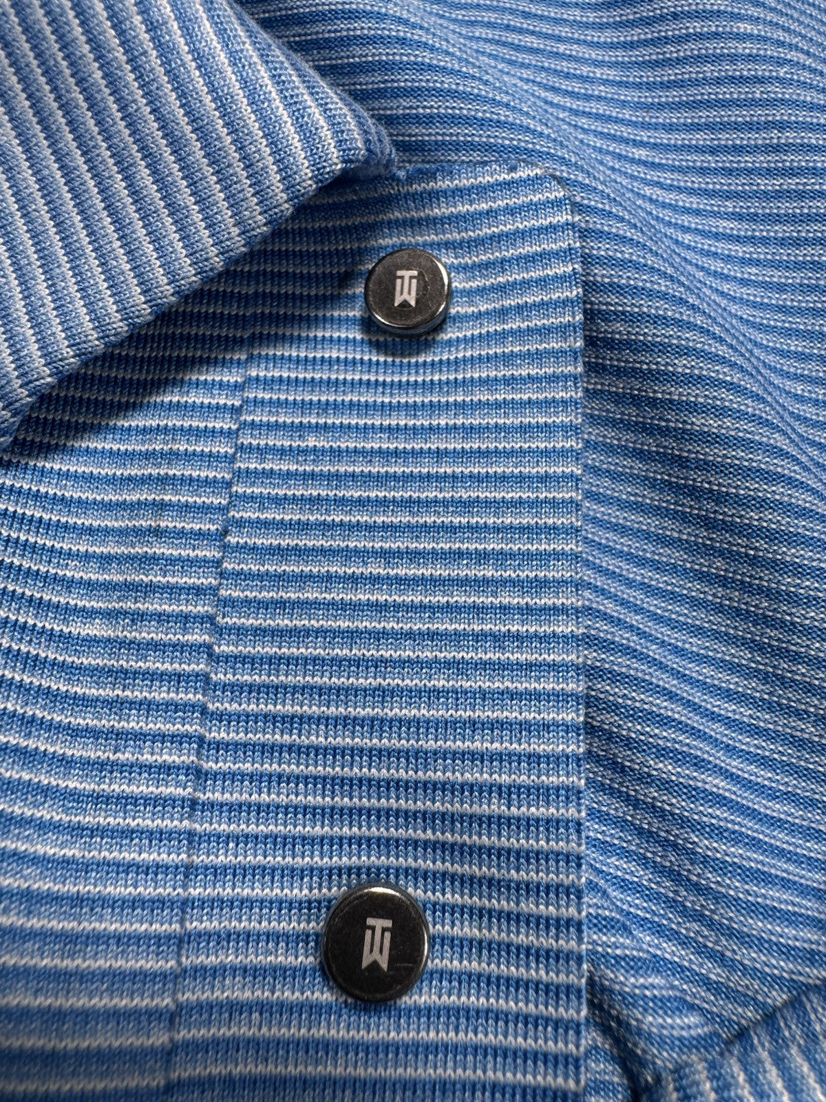 Nike Tiger Woods Collection Shirt Mens Large Blue Striped Snap Button Golf Polo