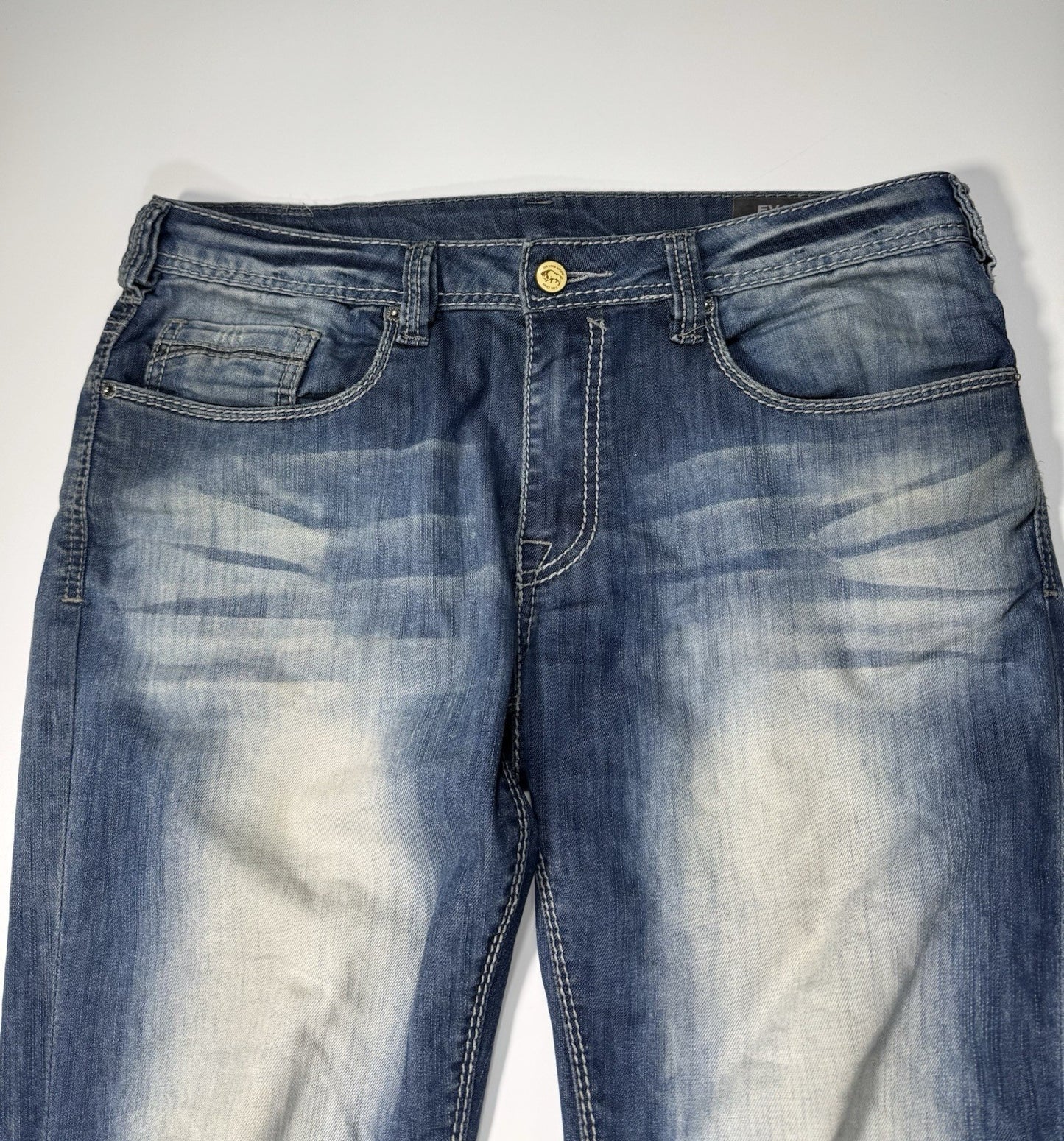 Buffalo David Bitton Evan X Straight mens Blue Jeans Size Distressed 33x34