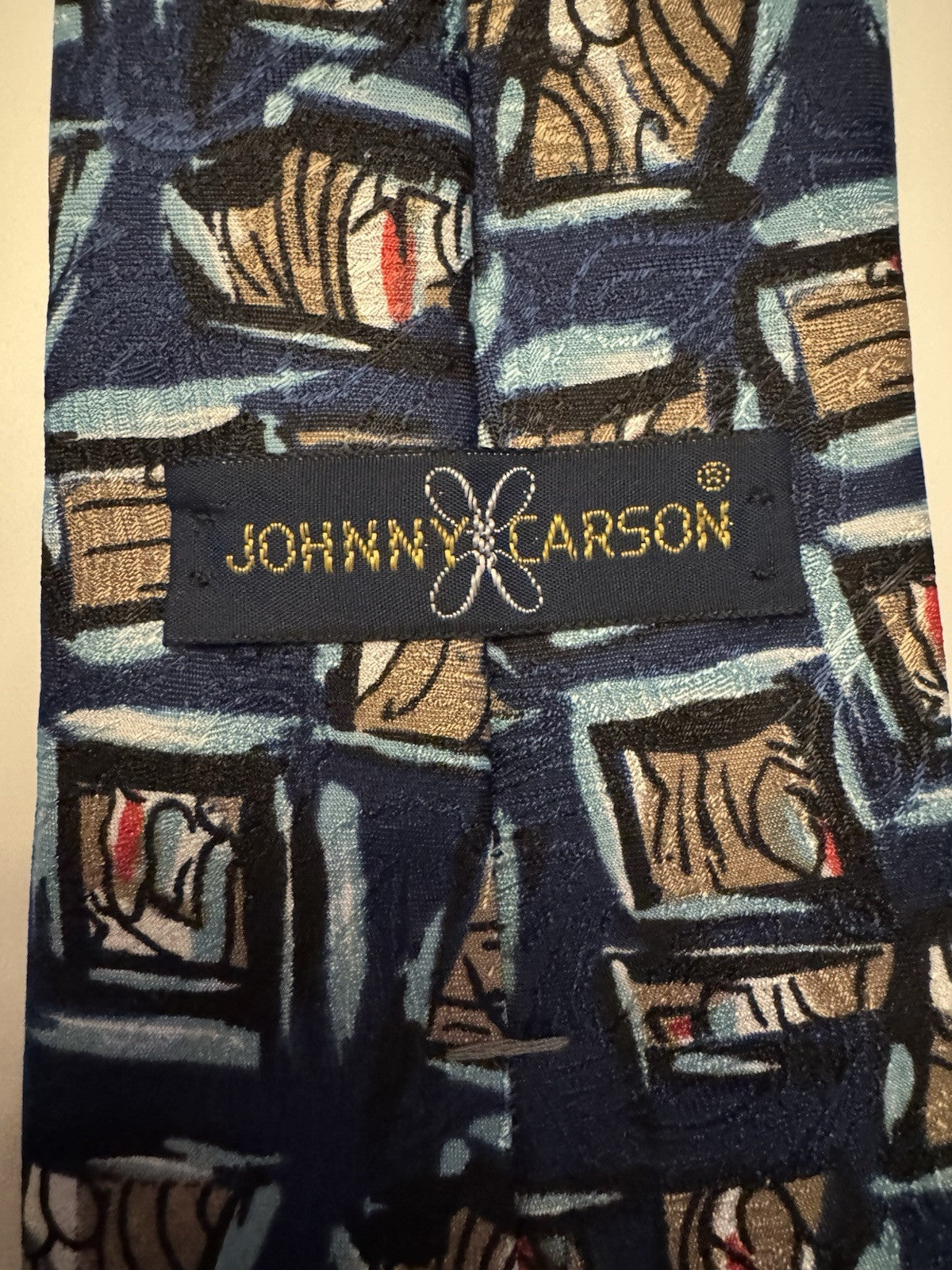 Vintage Johnny Carson Neck Tie Unique Print Made In USA