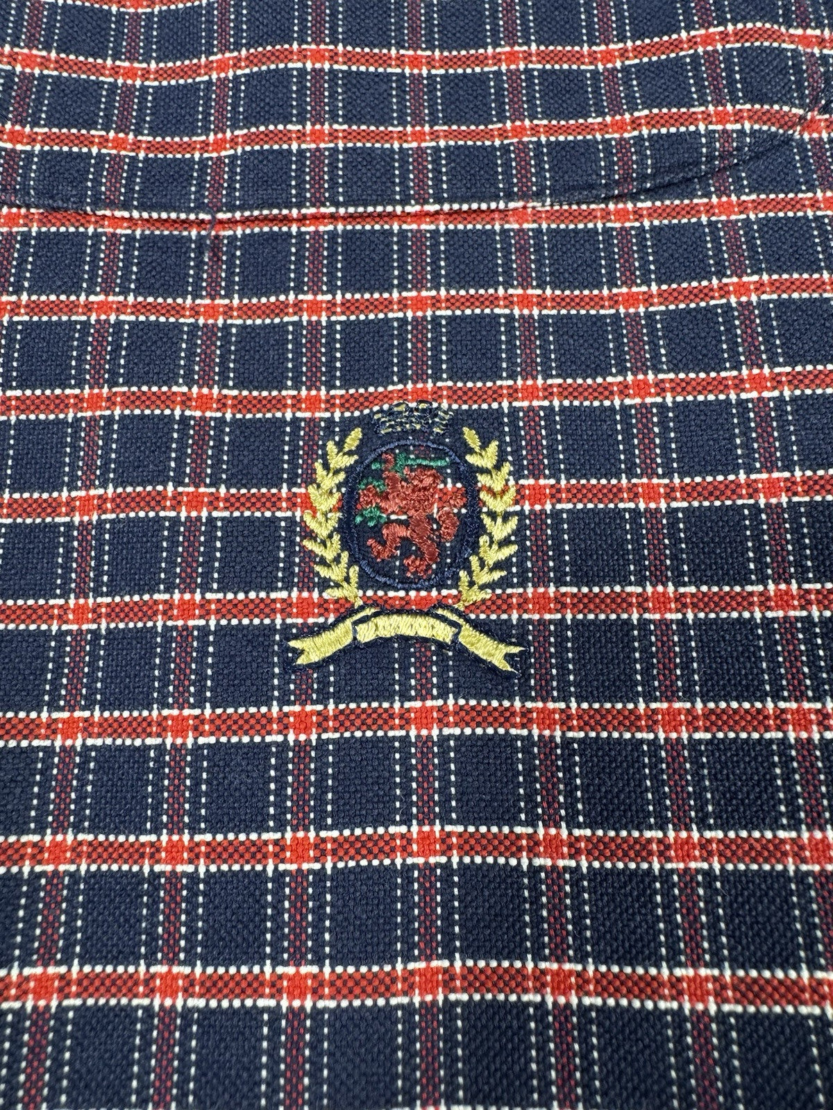 Tommy Hilfiger Shirt Mens Size L Blue Plaid 90s Vintage Tiger Crest New