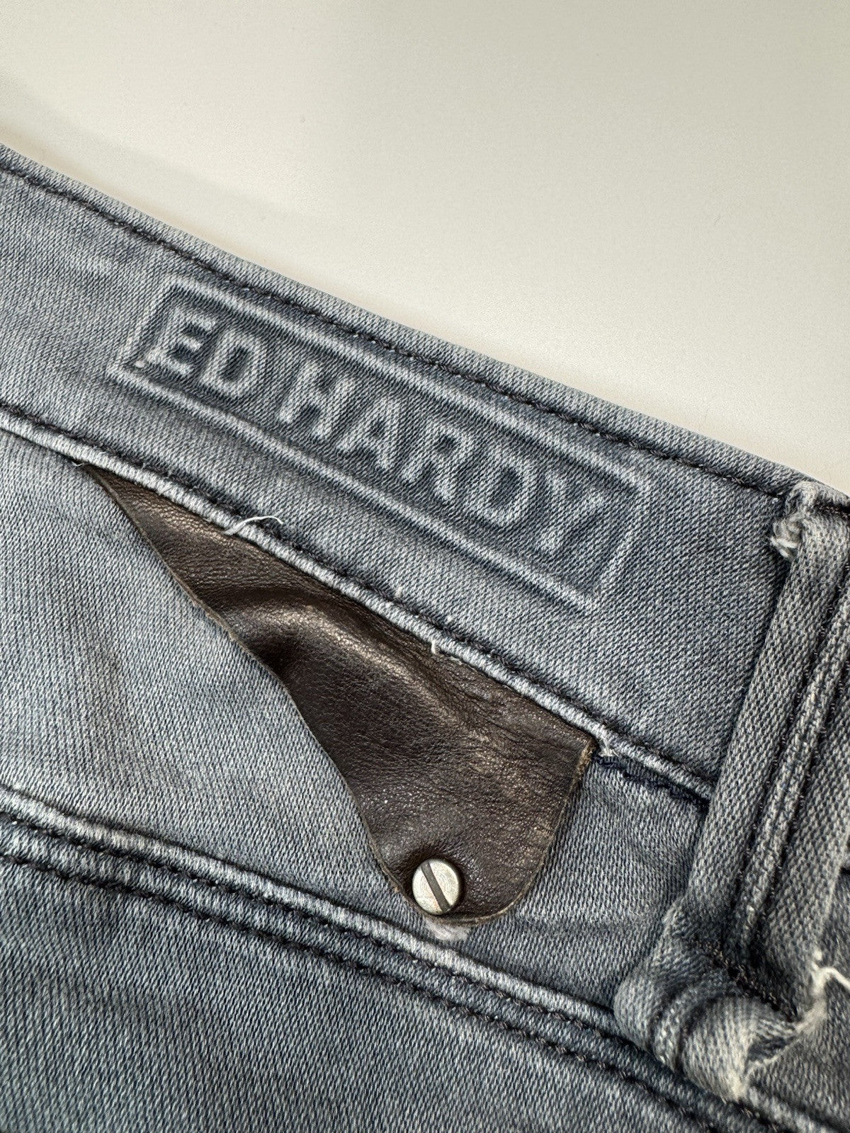 Ed Hardy Men’s 32x28 Gray Blue Skull Straight Leg Jeans Punk’s Not Dead