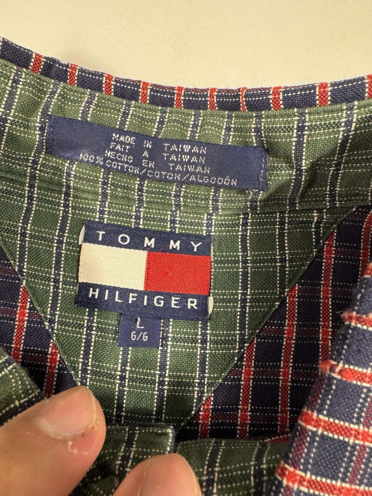 Tommy Hilfiger Shirt Mens Size L Blue Plaid 90s Vintage Tiger Crest New