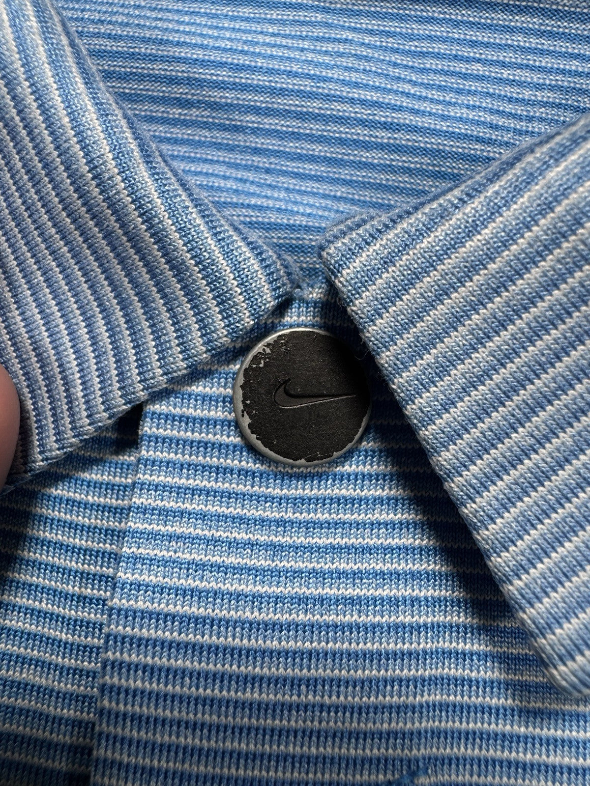 Nike Tiger Woods Collection Shirt Mens Large Blue Striped Snap Button Golf Polo