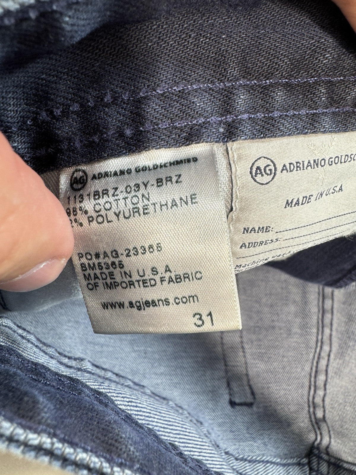 Adriano Goldschmied AG The Matchbox Slim Straight Jeans Size 32x32 Navy Blue