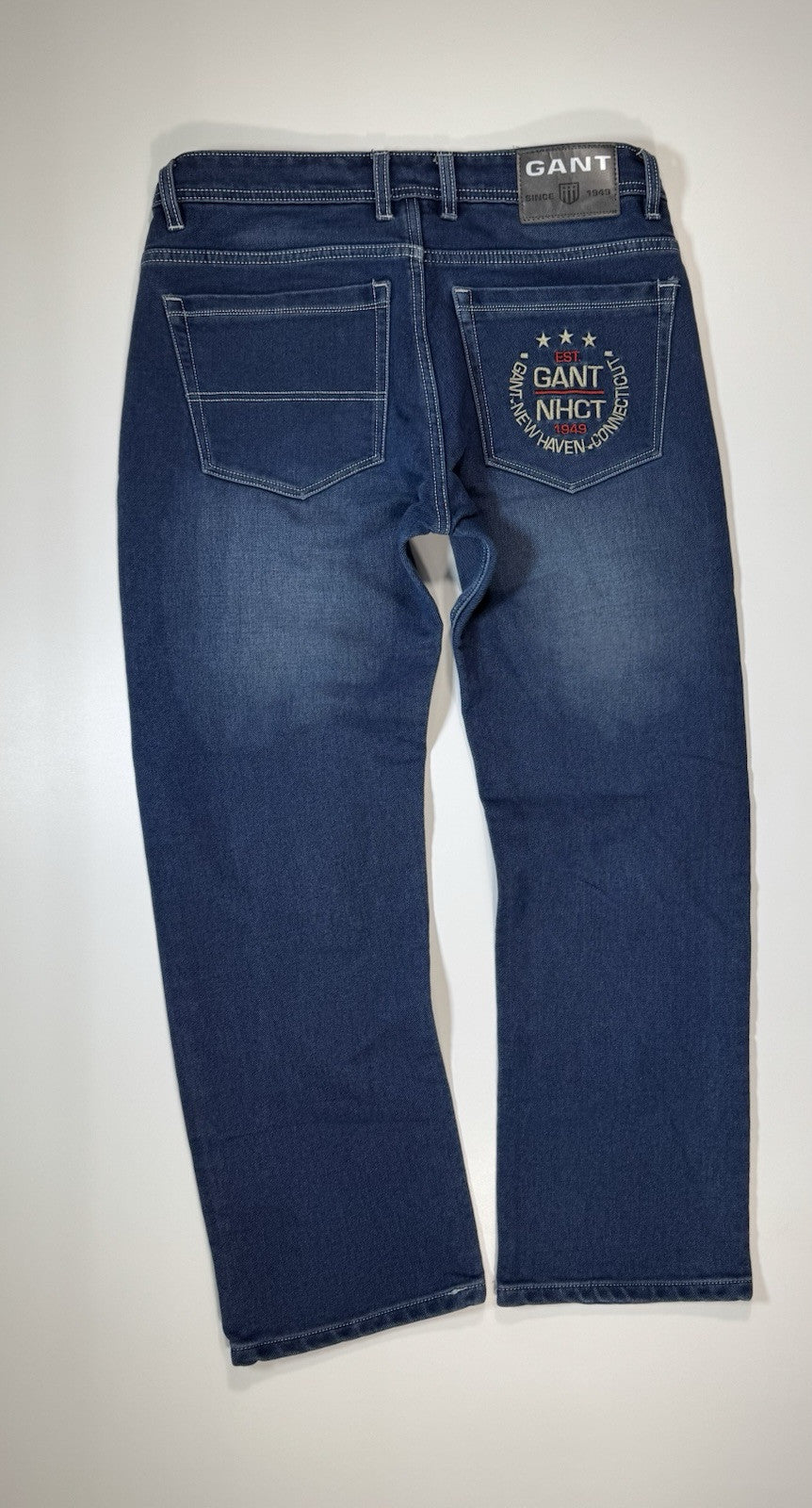 GANT Jeans Mens 32x28 Regular Straight Fit Blue Heavy Denim Embroidered Pocket