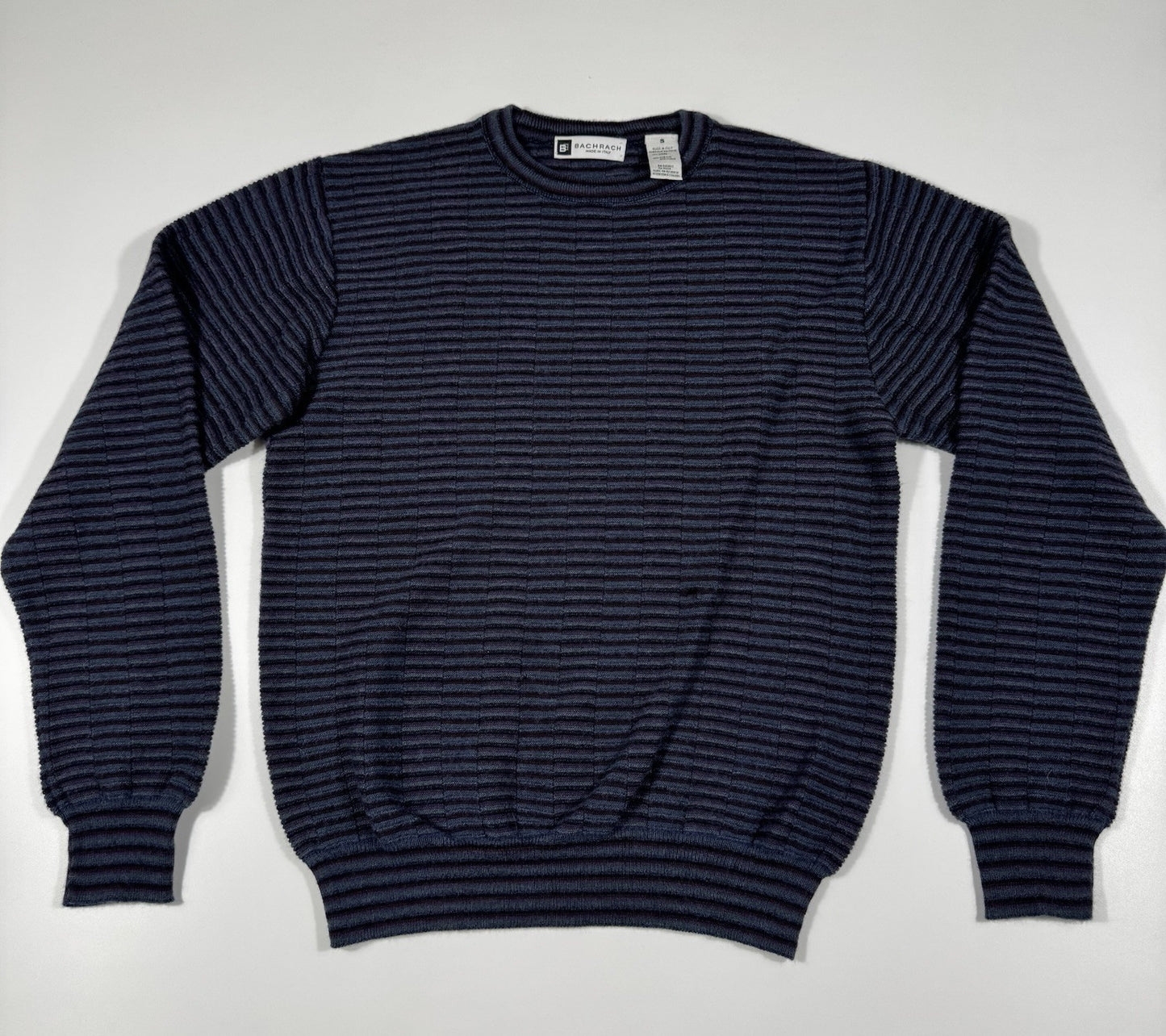 VTG Bachrach Sweater Black Gray Purple Striped Knit Made In Italy Size Small