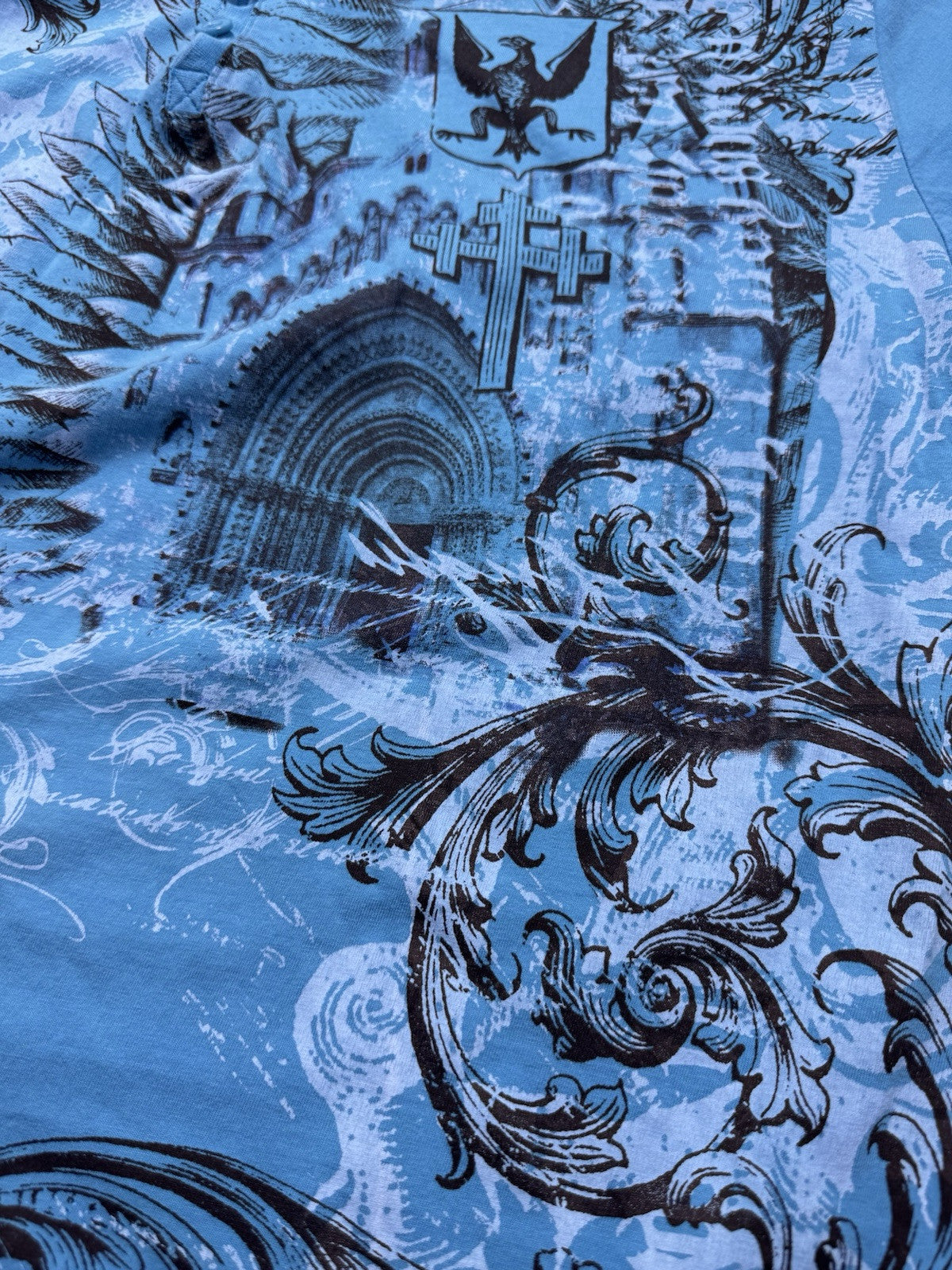 MMA ELITE Blue Cross Church Short Sleeve Y2K T-shirt Mens XL 1/4 Button Up